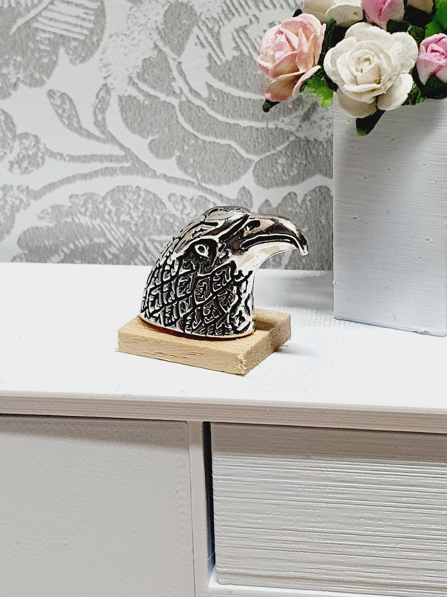 Dolls House Eagle Ornament | Miniature Eagle Head on Wooden Base | 1:12 Scale