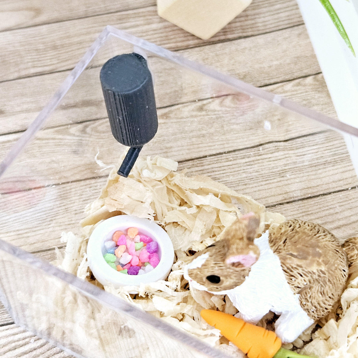 Dolls House Indoor Rabbit Cage with Sawdust, Food, Water Bottle, 12th Scale, Miniature Rabbit