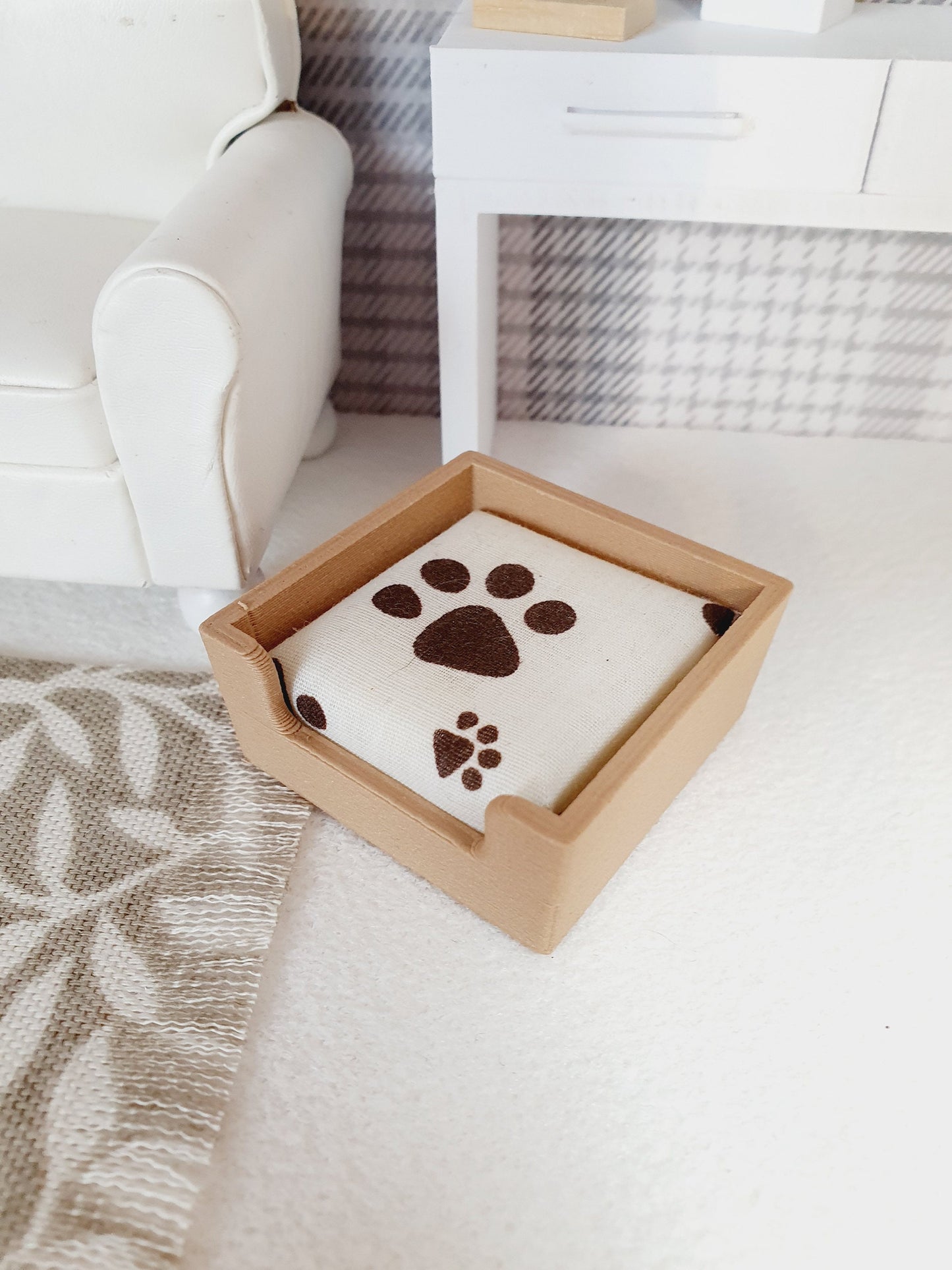 Dolls House Choice of Colours Dog Bed with Paw Print Pad, 12th Scale, Miniature Pet Bed