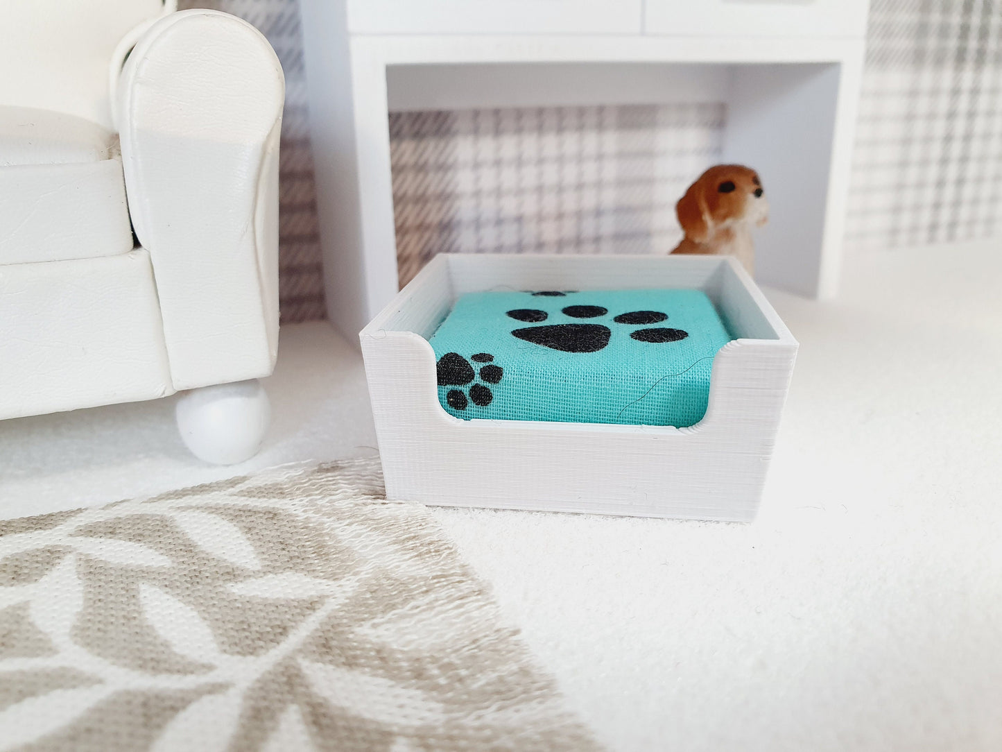 Dolls House Choice of Colours Dog Bed with Paw Print Pad, 12th Scale, Miniature Pet Bed