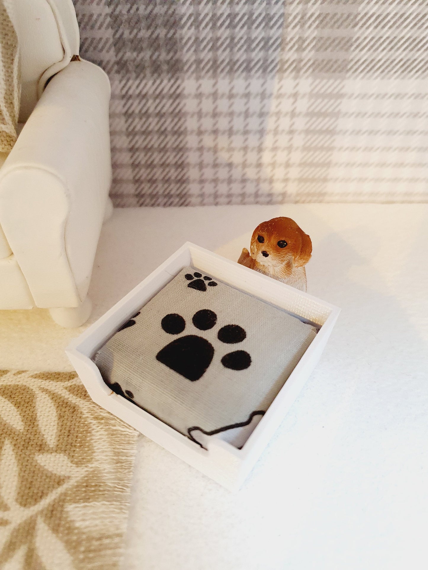 Dolls House Choice of Colours Dog Bed with Paw Print Pad, 12th Scale, Miniature Pet Bed