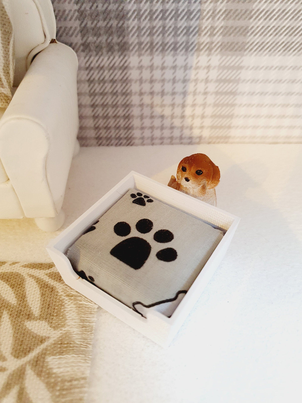 Dolls House Choice of Colours Dog Bed with Paw Print Pad, 12th Scale, Miniature Pet Bed