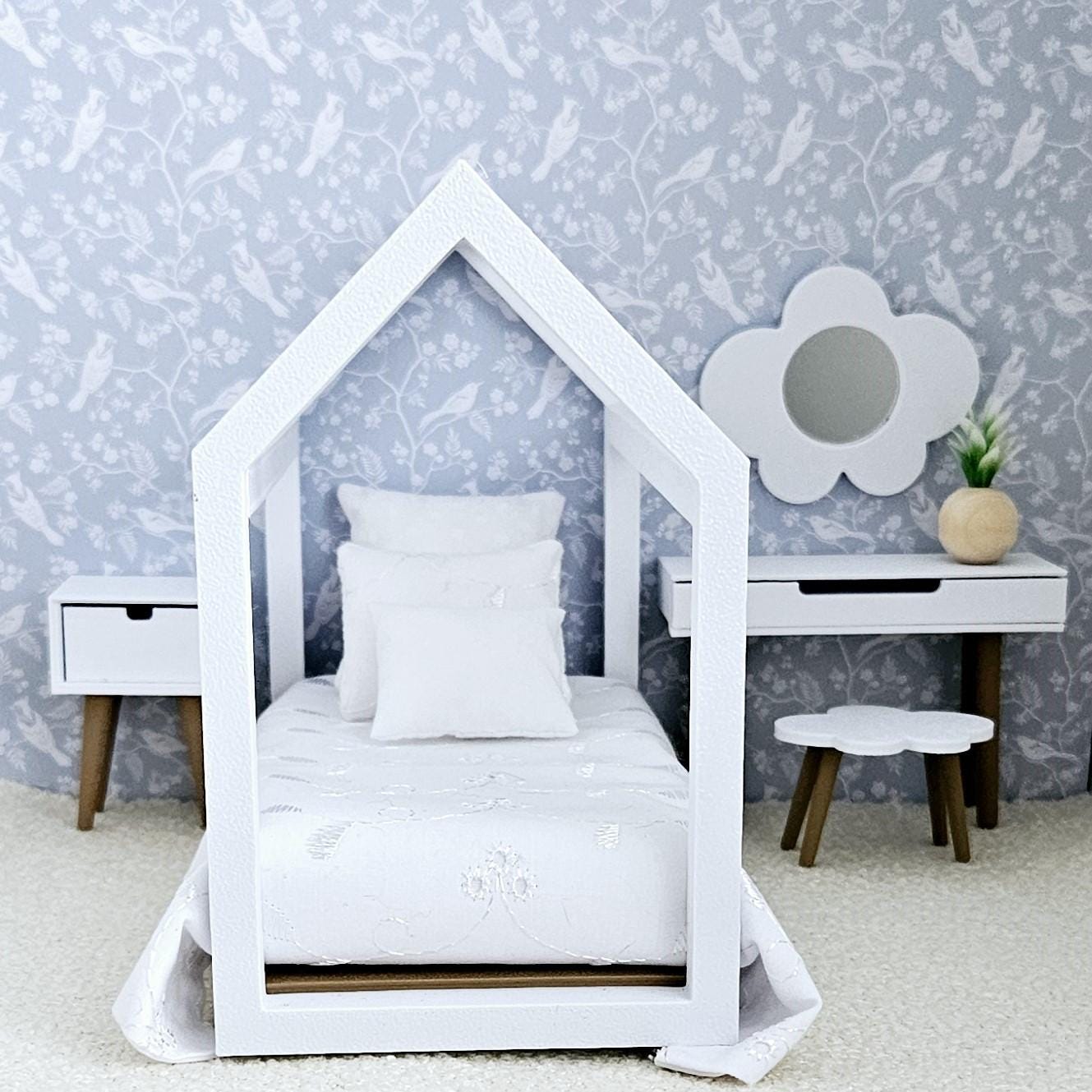 Miniature Dolls House Child's Housebed Bedroom Set, Dollhouse Furniture, Dolls House Miniatures, Dollhouse Accessories, 12th Scale
