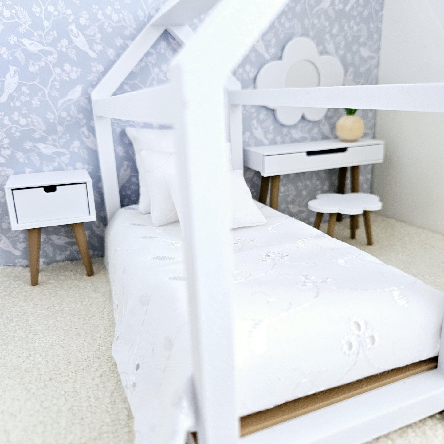 Miniature Dolls House Child's Housebed Bedroom Set, Dollhouse Furniture, Dolls House Miniatures, Dollhouse Accessories, 12th Scale