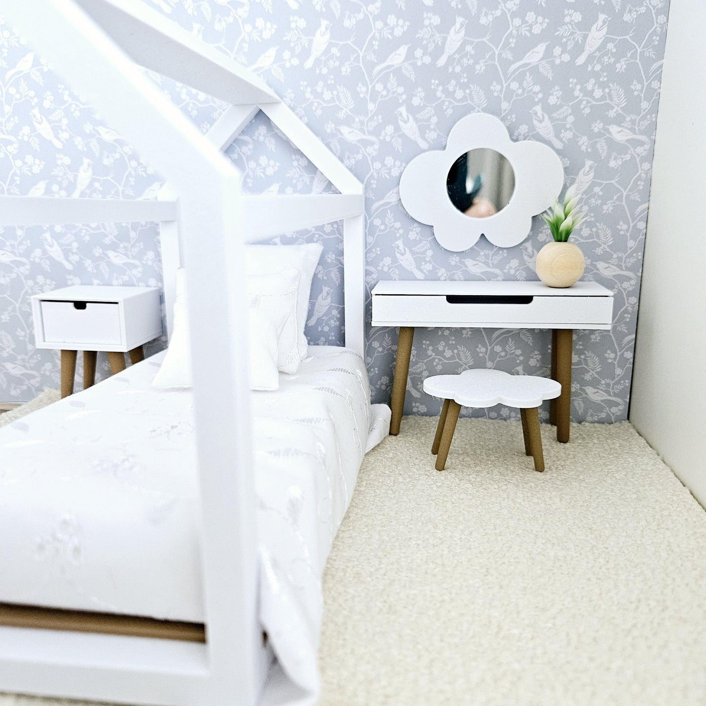 Miniature Dolls House Child's Housebed Bedroom Set, Dollhouse Furniture, Dolls House Miniatures, Dollhouse Accessories, 12th Scale
