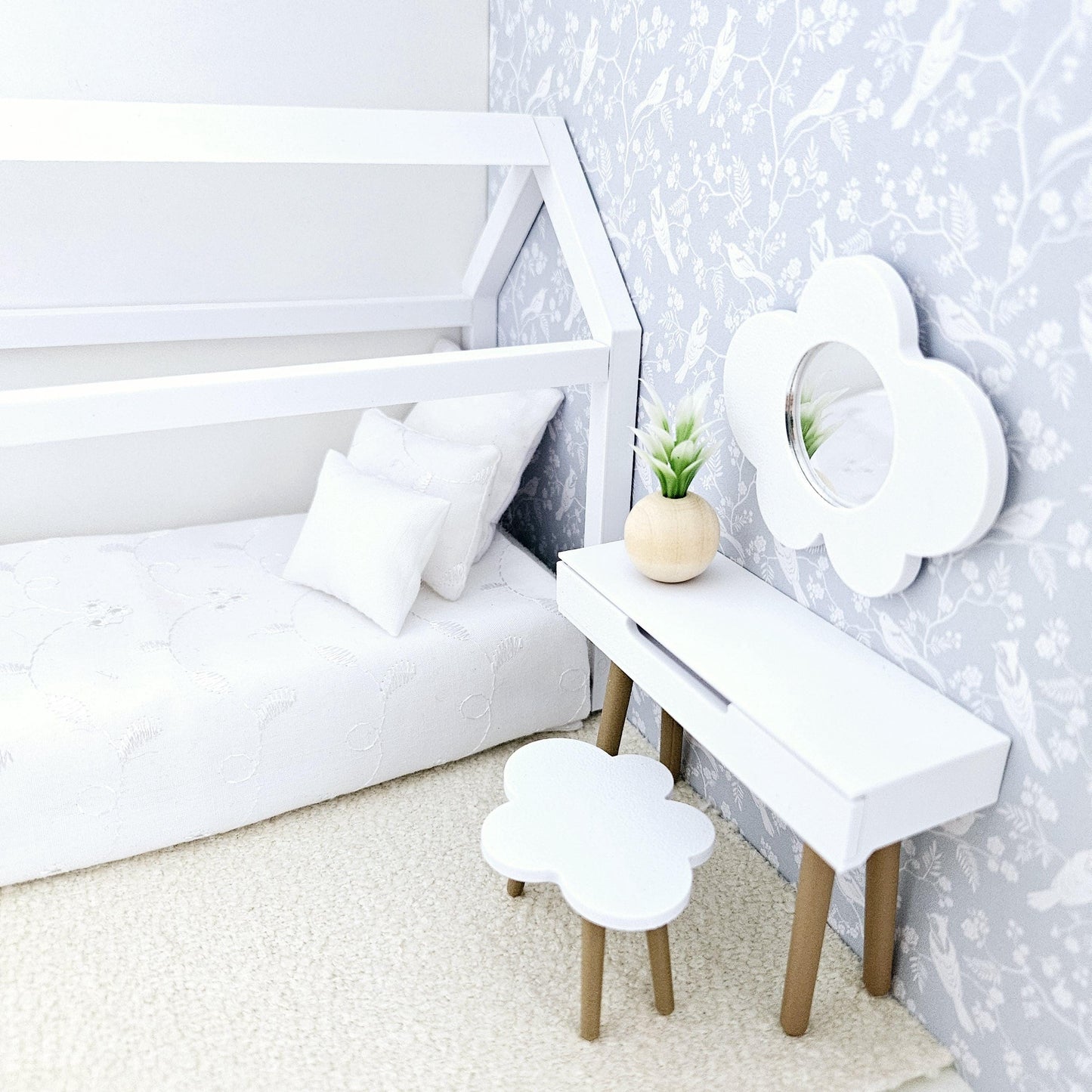 Miniature Dolls House Child's Housebed Bedroom Set, Dollhouse Furniture, Dolls House Miniatures, Dollhouse Accessories, 12th Scale