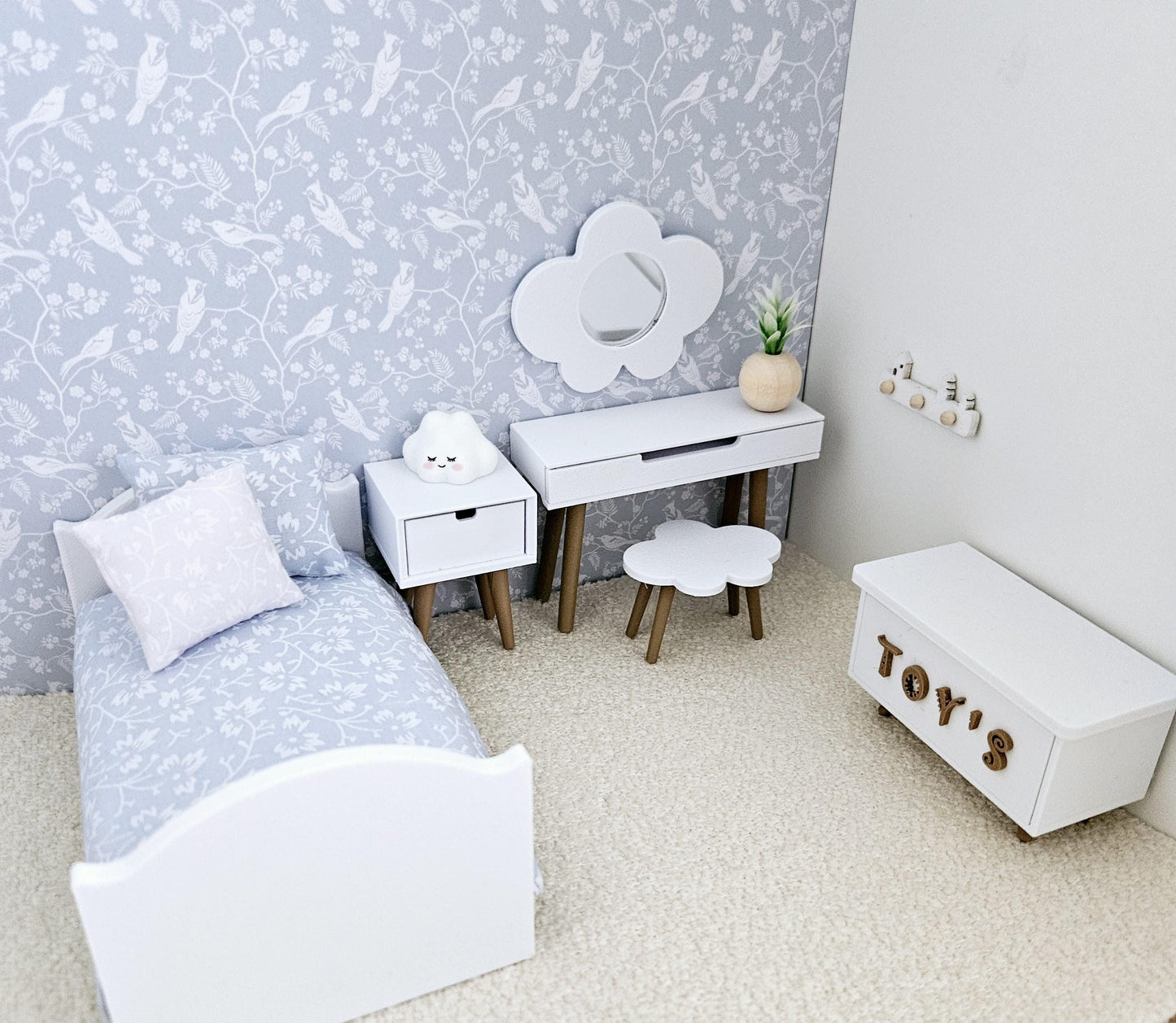 Miniature Dolls House Child's Junior Bedroom Set, Dollhouse Furniture, Dolls House Miniatures, Dollhouse Accessories, 12th Scale
