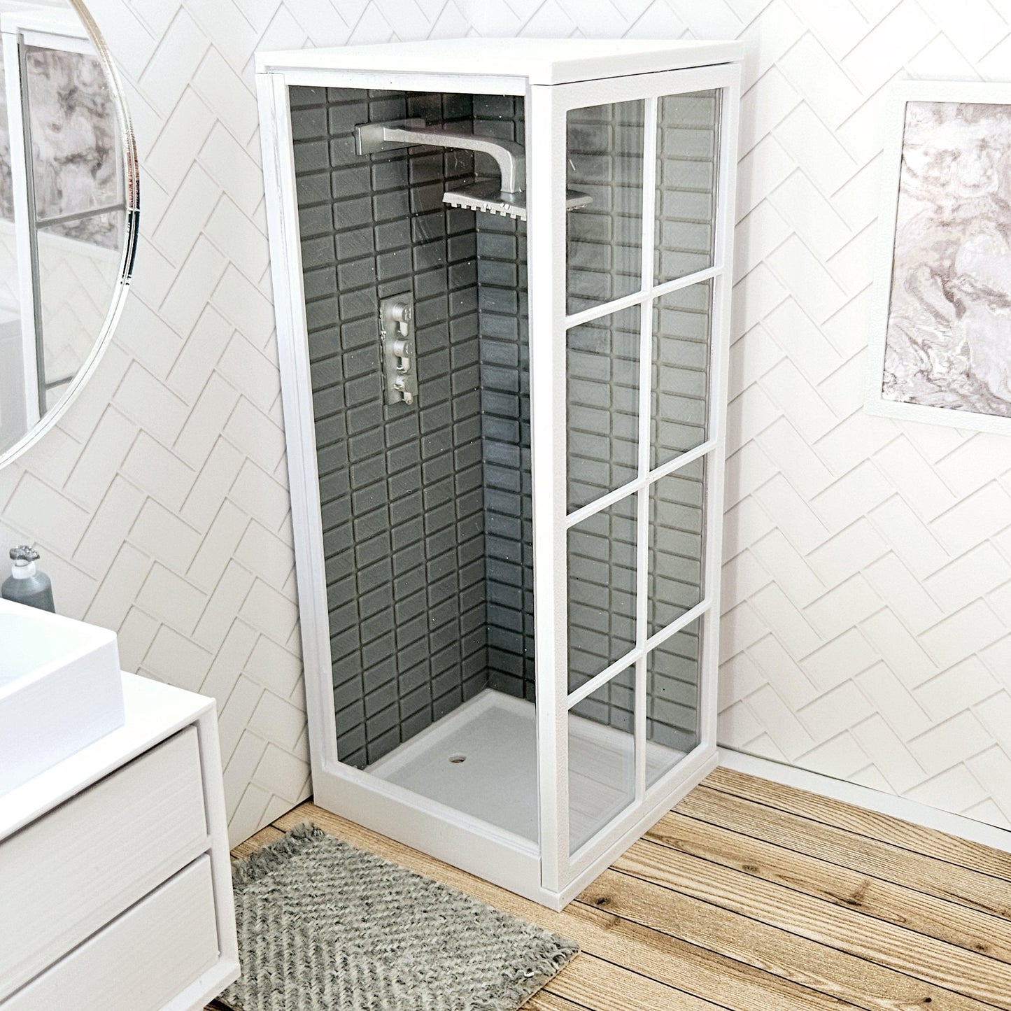 Dolls House Miniature Panelled Door Shower Cubicle – 1:12 Scale