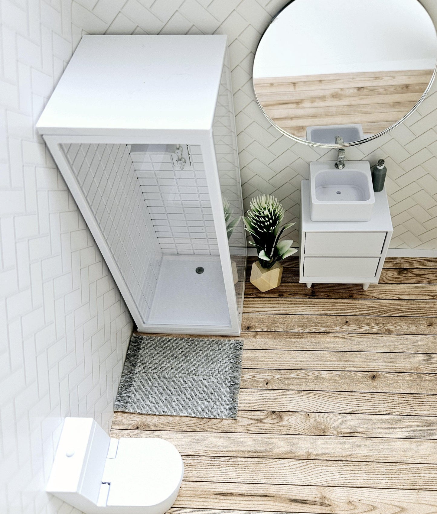 Dolls House Modern Shower Cubicle | Acrylic Door & Metro Tiles | 1:12 Scale Miniature