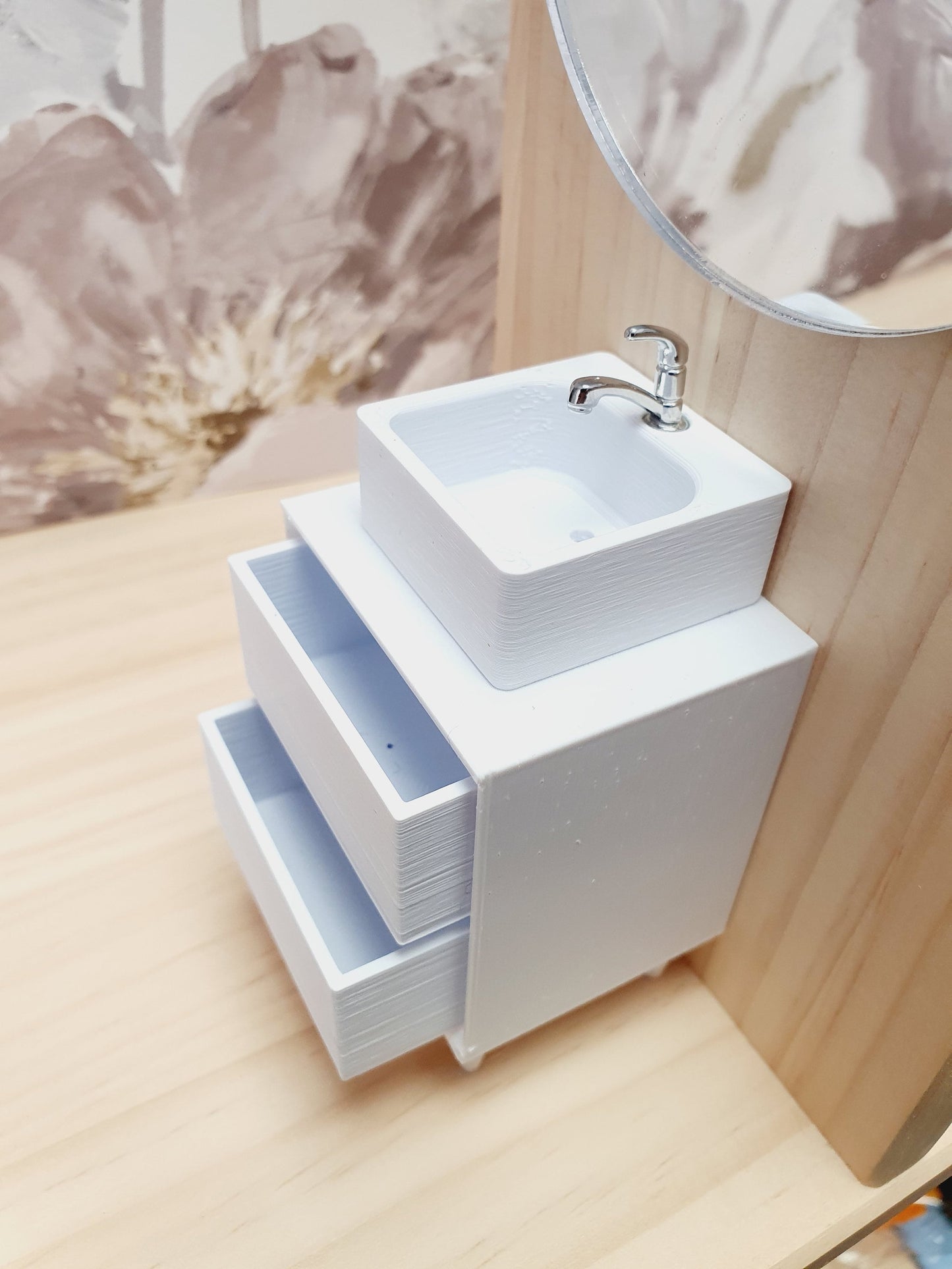 Dolls House Modern Bathroom Vanity with White Round or Square Sink 1:12th Scale, Miniature Cloakroom Sink