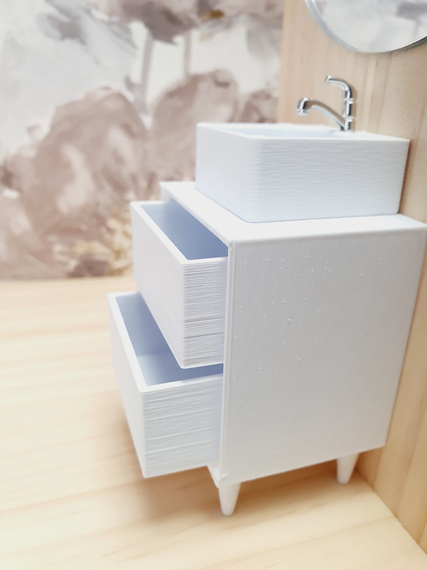 Dolls House Modern Bathroom Vanity with White Round or Square Sink 1:12th Scale, Miniature Cloakroom Sink