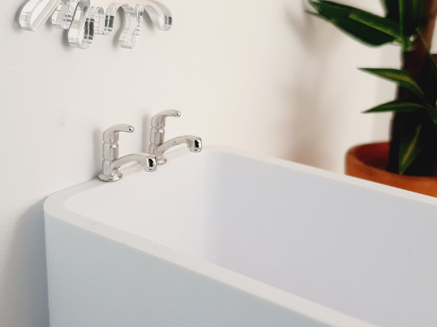 Dolls House Modern Bath with chrome taps, Choice of colours 1:12th Scale, Miniature dollhouse bathtub