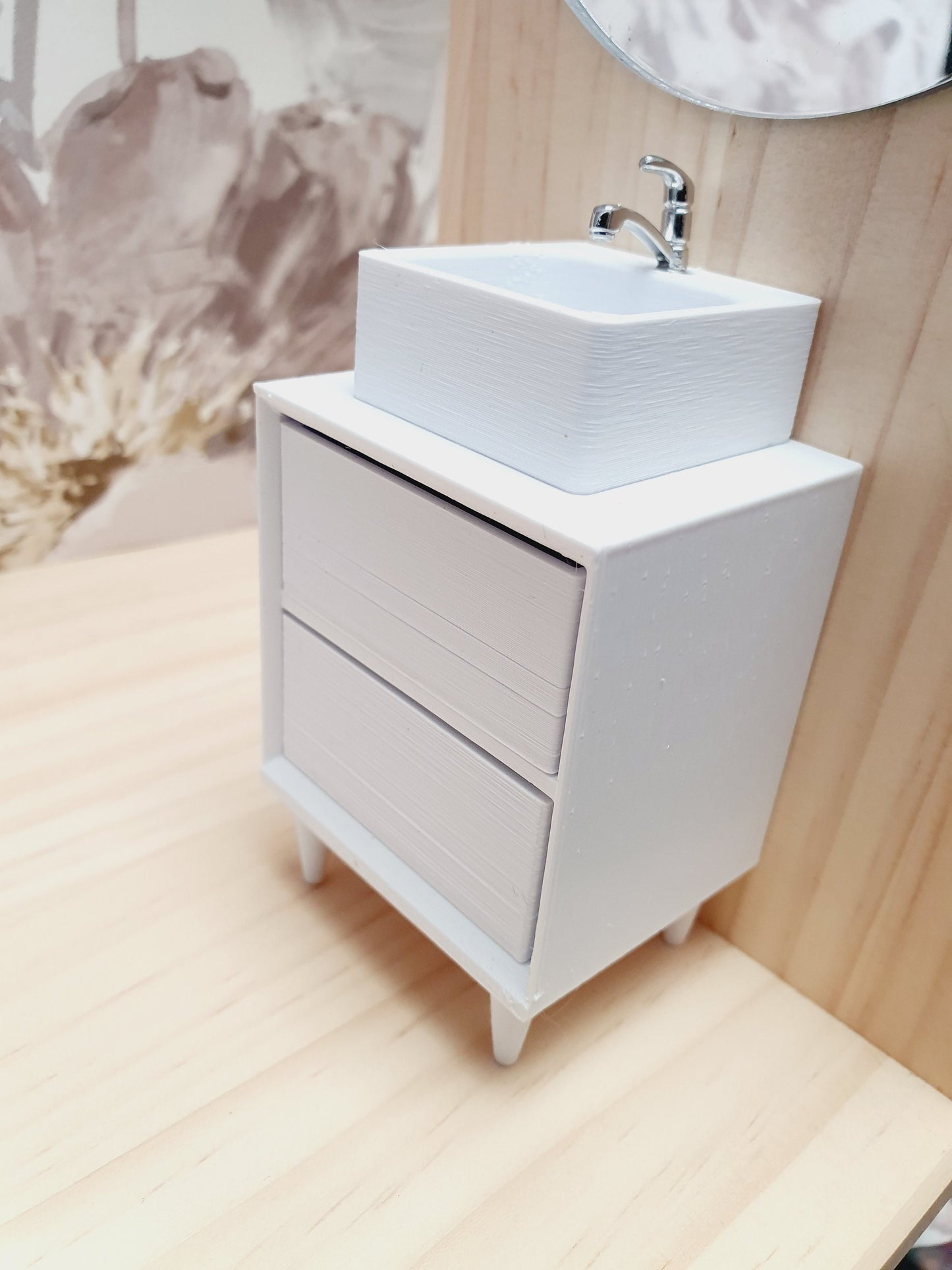 Dolls House Modern Bathroom Vanity with White Round or Square Sink 1:12th Scale, Miniature Cloakroom Sink