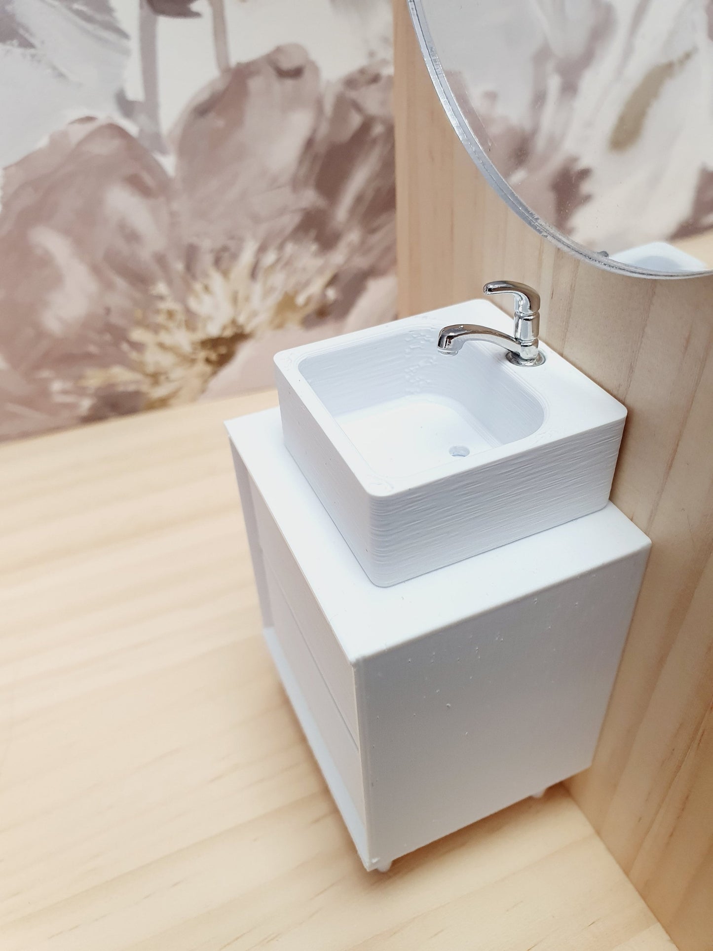 Dolls House Modern Bathroom Vanity with White Round or Square Sink 1:12th Scale, Miniature Cloakroom Sink