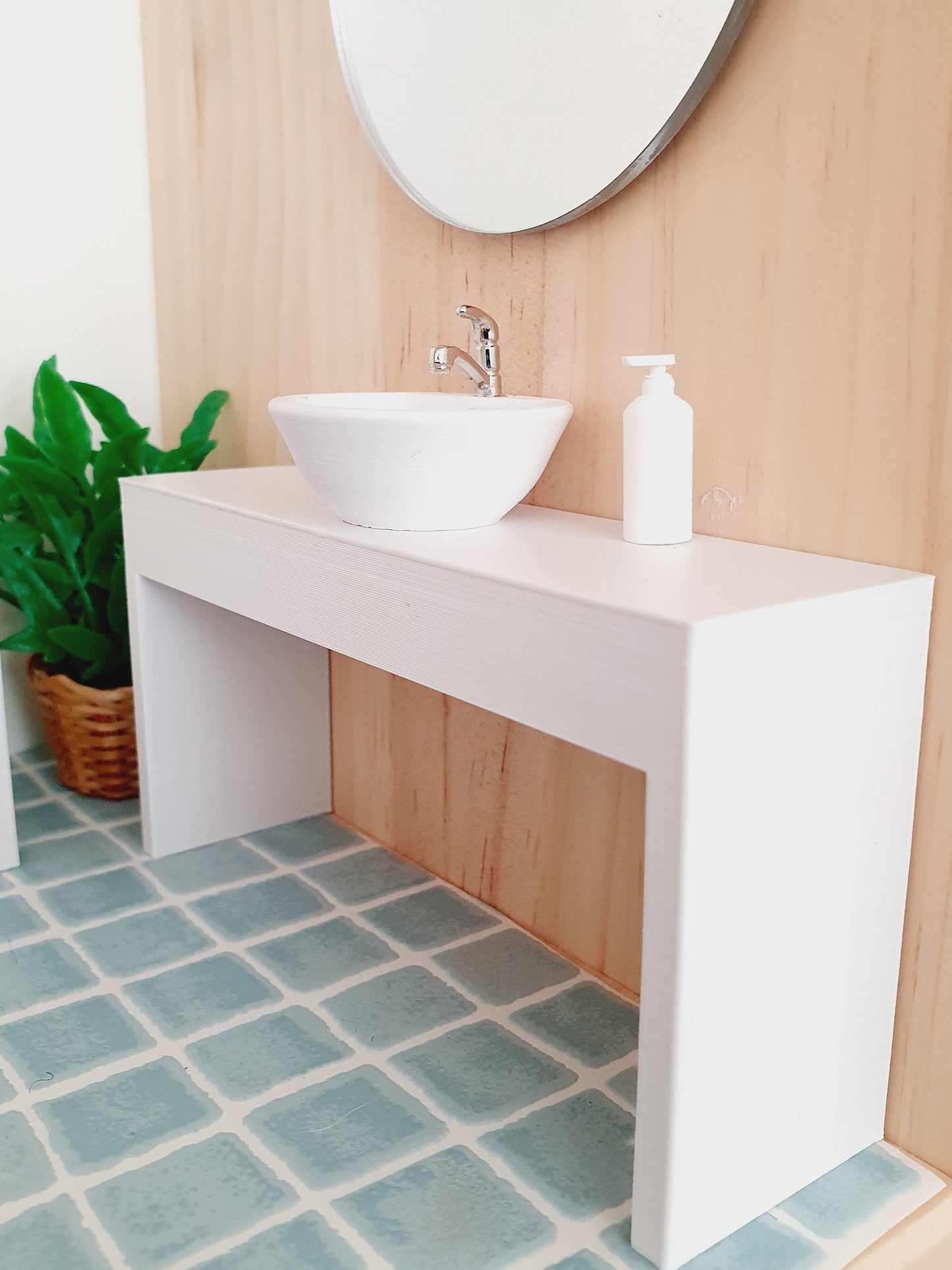 Dolls House Modern Vanity Stand with 1X White Round or Square Sink 1:12th Scale, Miniature Vanity Unit (VA-BB)