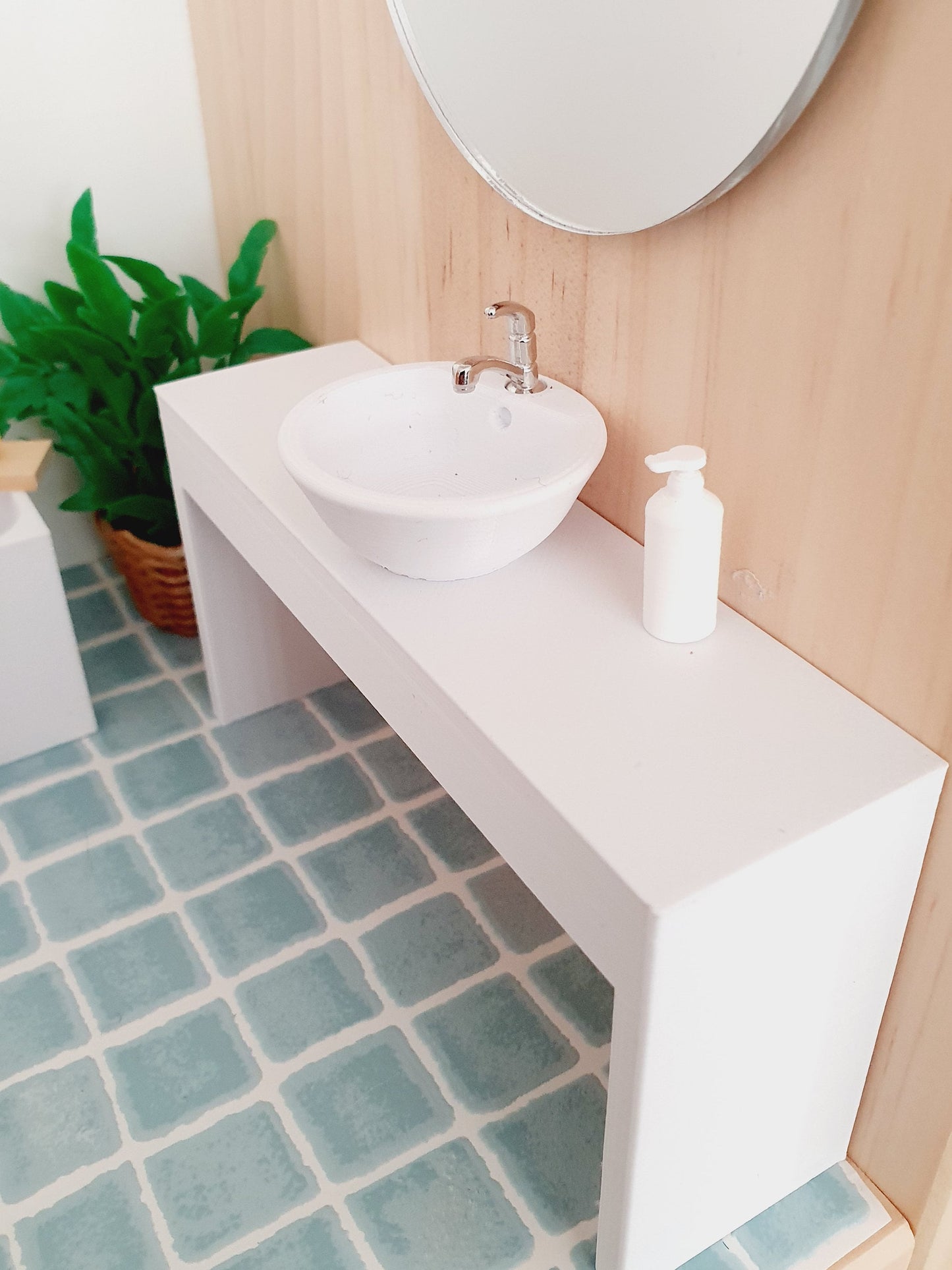 Dolls House Modern Vanity Stand with 1X White Round or Square Sink 1:12th Scale, Miniature Vanity Unit (VA-BB)