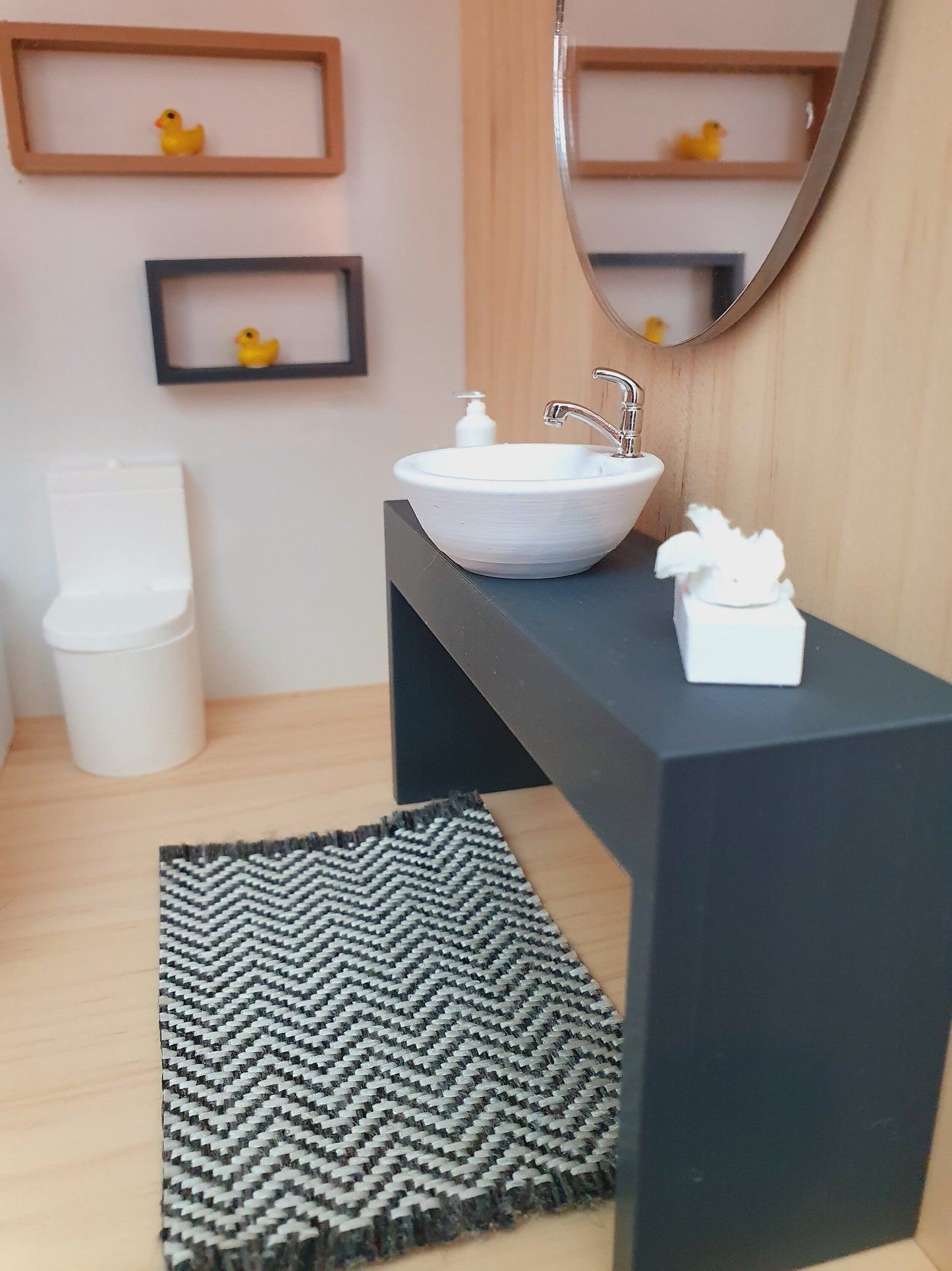 Dolls House Modern Vanity Stand with 1X White Round or Square Sink 1:12th Scale, Miniature Vanity Unit (VA-BB)