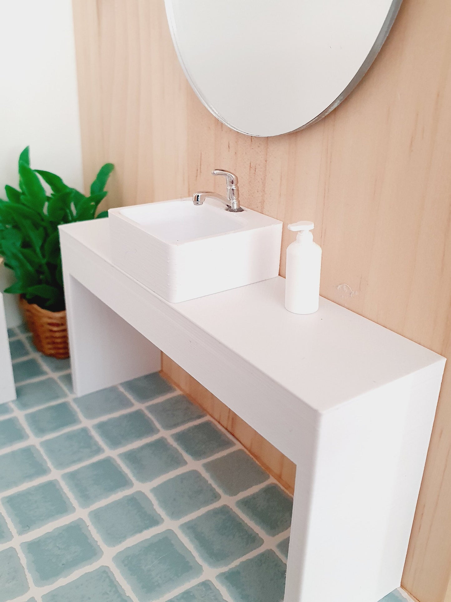 Dolls House Modern Vanity Stand with 1X White Round or Square Sink 1:12th Scale, Miniature Vanity Unit (VA-BB)