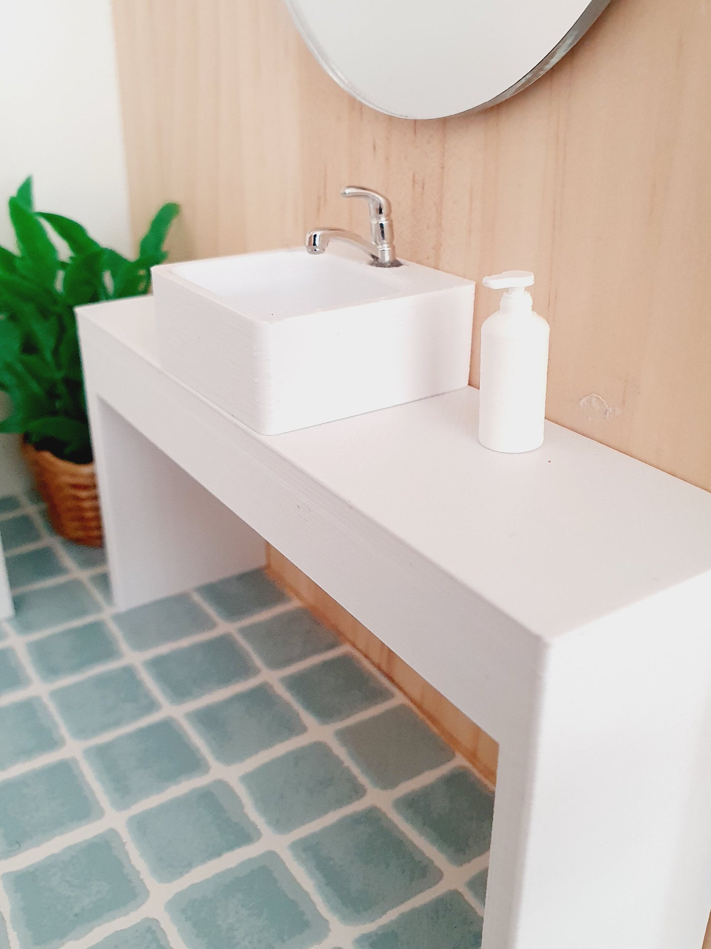 Dolls House Modern Vanity Stand with 1X White Round or Square Sink 1:12th Scale, Miniature Vanity Unit (VA-BB)