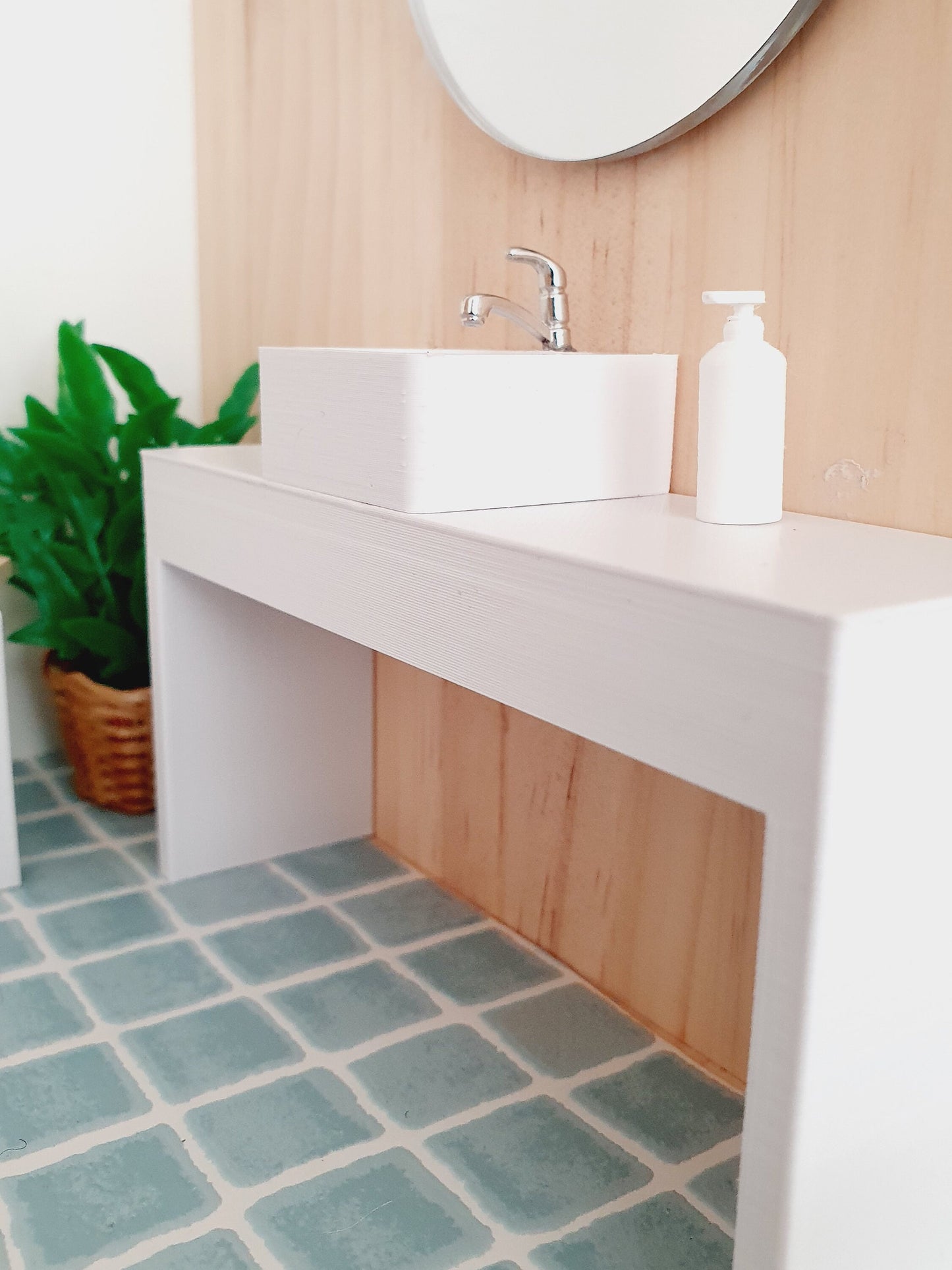 Dolls House Modern Vanity Stand with 1X White Round or Square Sink 1:12th Scale, Miniature Vanity Unit (VA-BB)