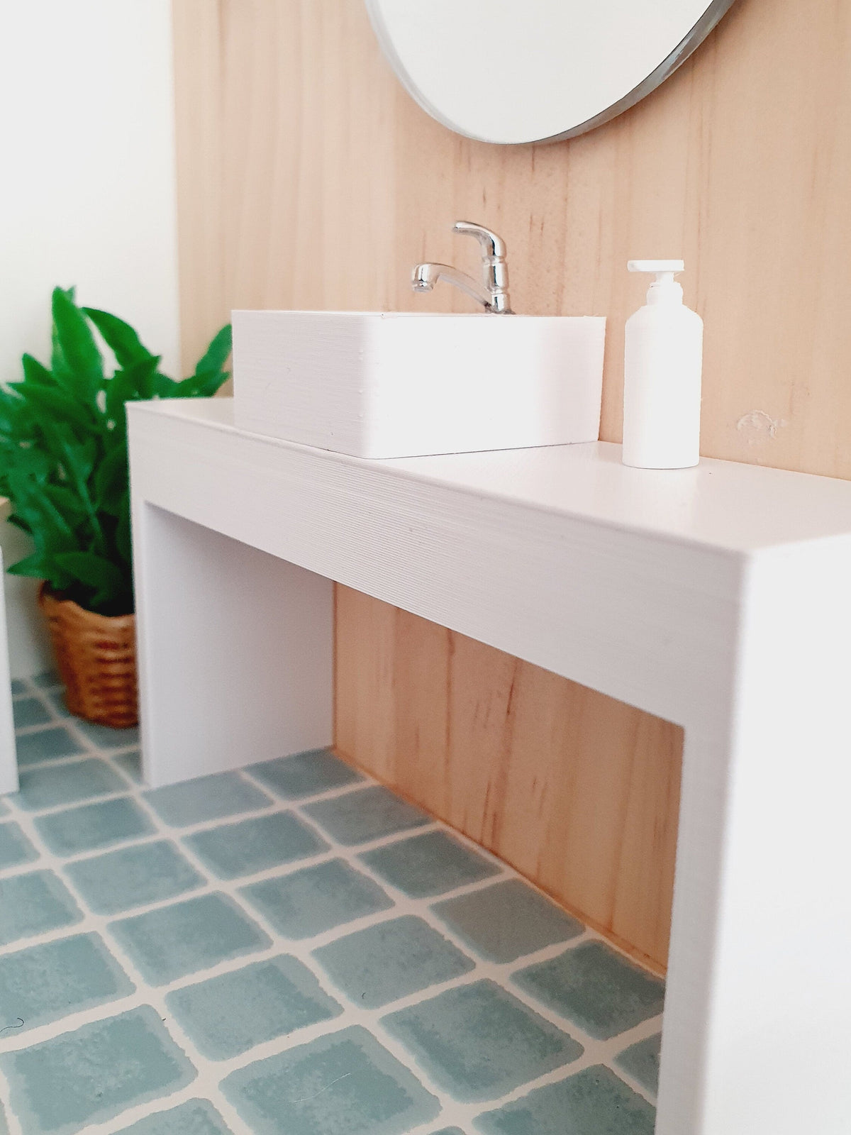 Dolls House Modern Vanity Stand with 1X White Round or Square Sink 1:12th Scale, Miniature Vanity Unit (VA-BB)