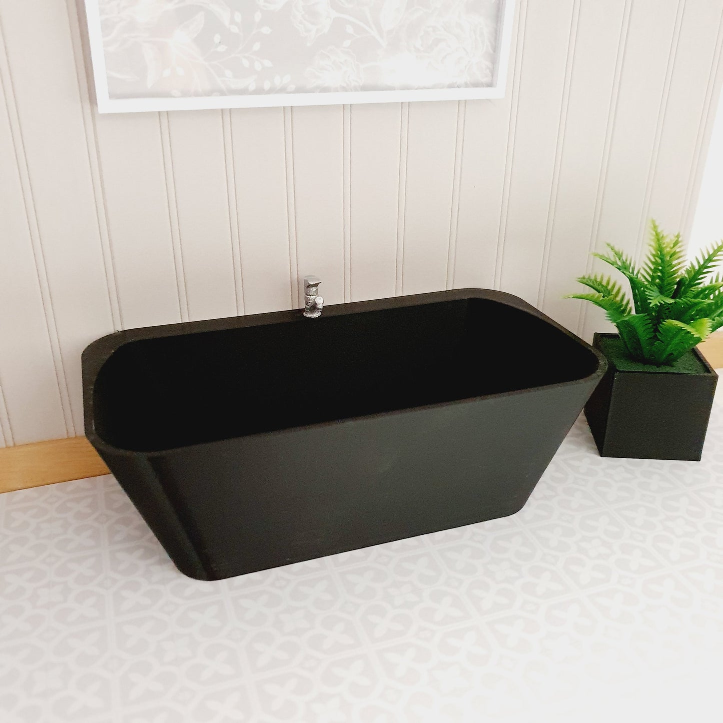 Dolls House Modern Black Bath with chrome tap, 1:12th Scale, Miniature Freestanding bath (BATH3)
