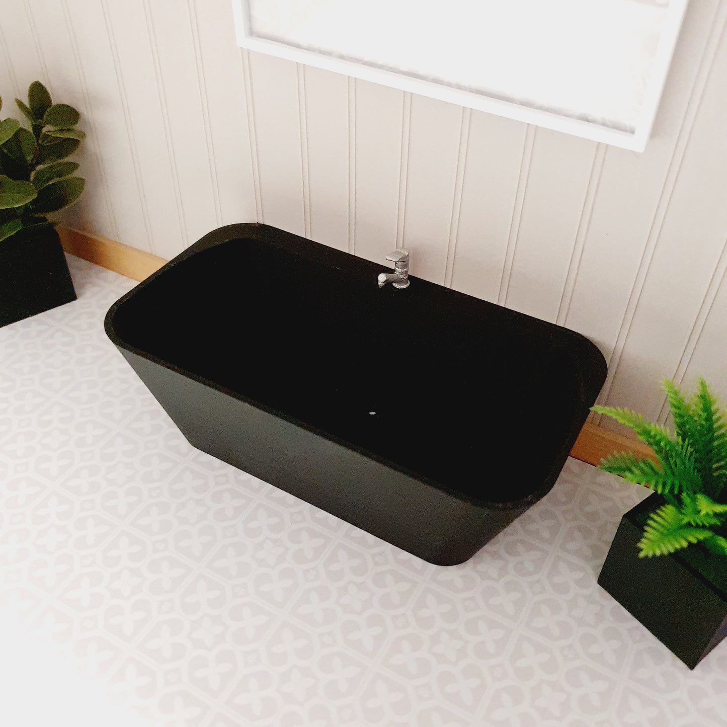 Dolls House Modern Black Bath with chrome tap, 1:12th Scale, Miniature Freestanding bath (BATH3)