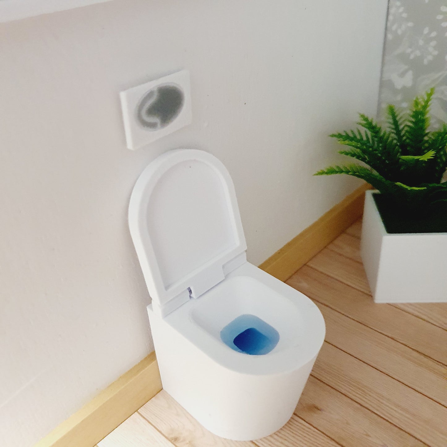Dolls House Modern Back to Wall Toilet | Hinged Lid & Blue Cleaner | 1:12 Scale Miniature