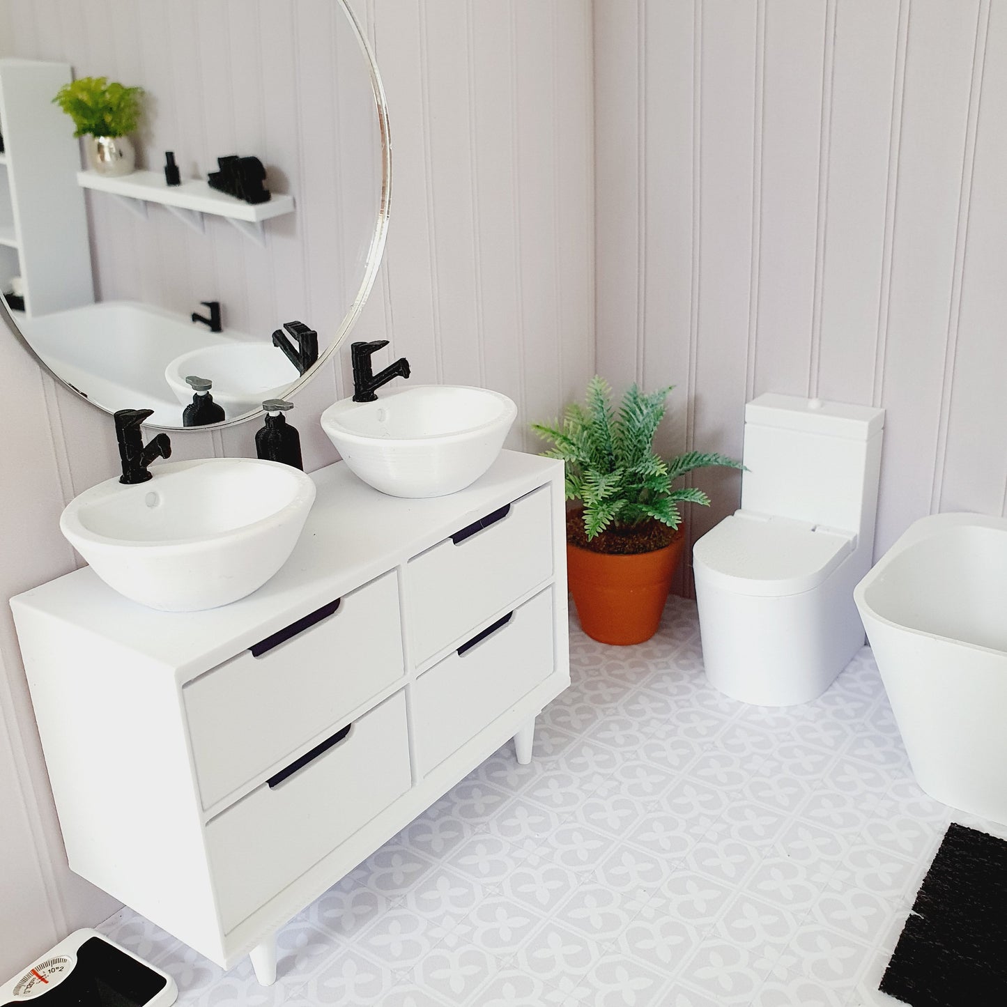 Dolls House Bathroom Vanity Unit | Choice of Square or Round Sinks | 1:12 Scale Miniature