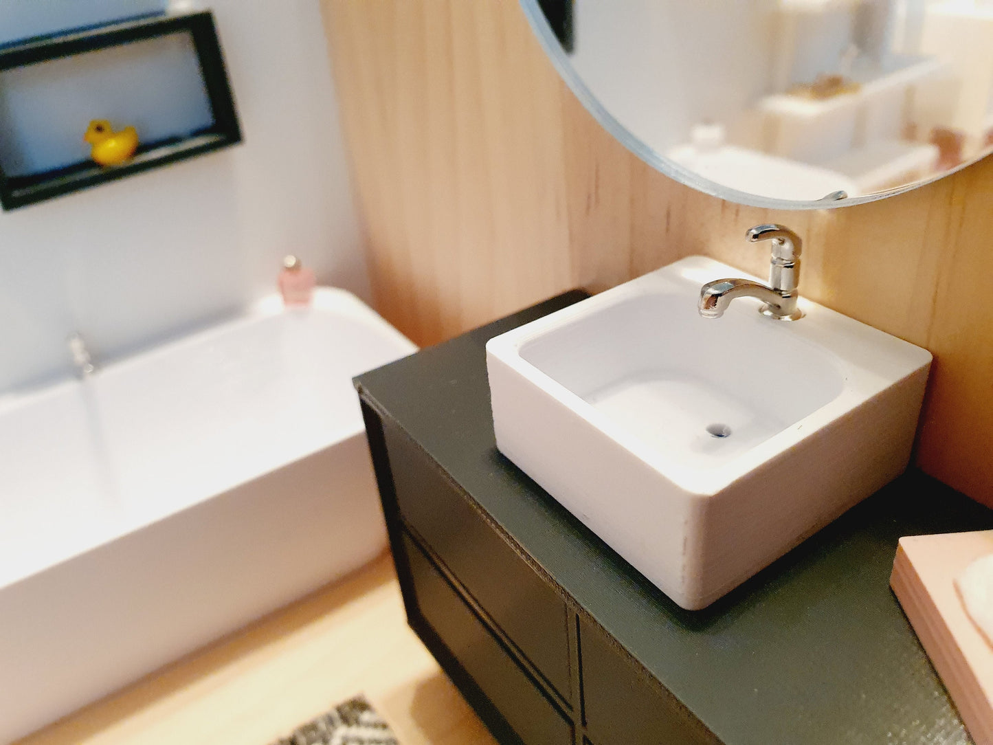 Dolls House Modern Bathroom Vanity Unit with a Round or Square Sink, Choice of Colours 1:12th Scale, Miniature Sink