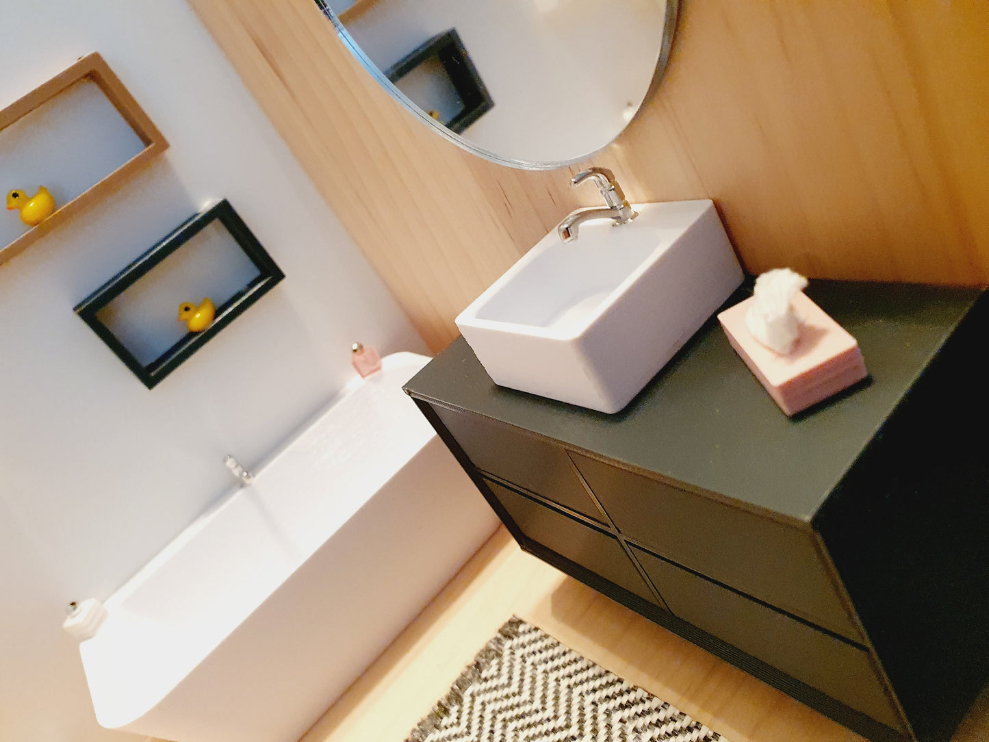 Dolls House Modern Bathroom Vanity Unit with a Round or Square Sink, Choice of Colours 1:12th Scale, Miniature Sink