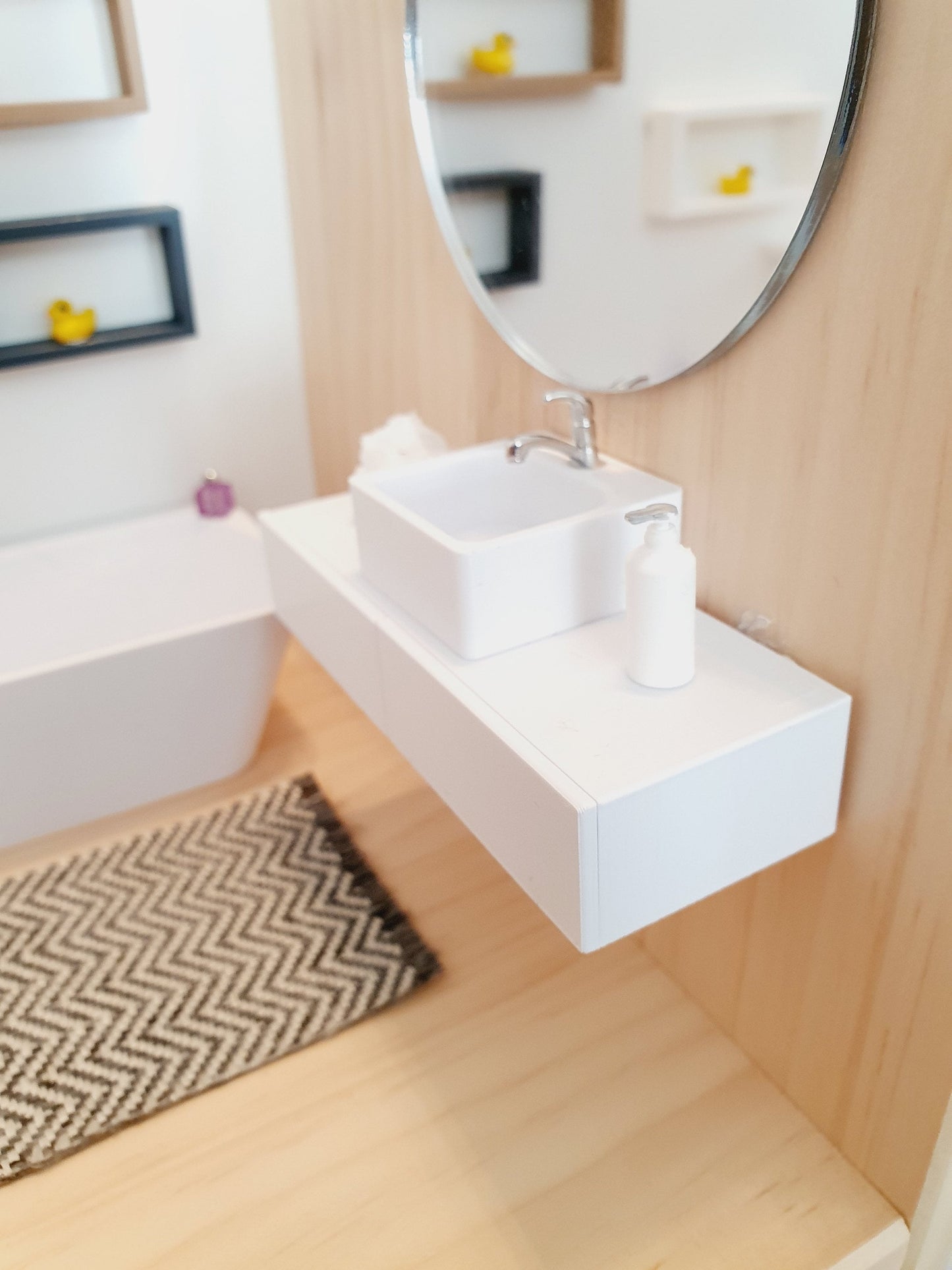 Dolls House Modern White Bathroom Vanity with White Round or Square Sink 1:12th Scale, Miniature (FVA-2)