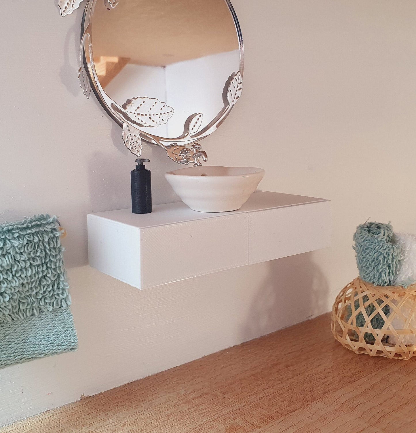 Dolls House Modern White Bathroom Vanity with White Round or Square Sink 1:12th Scale, Miniature (FVA-2)