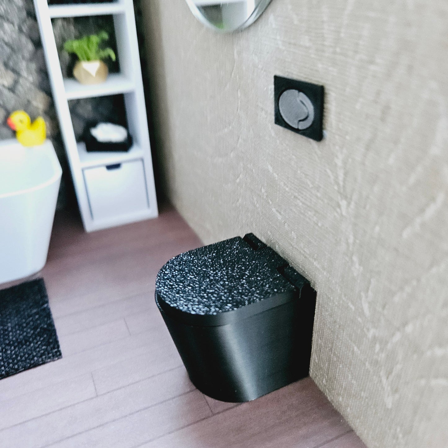 Dolls House Black Modern Back to Wall Toilet With Working Hinged Toilet Lid, 12th Scale, Miniature Toilet, Miniature Bathroom (T2)