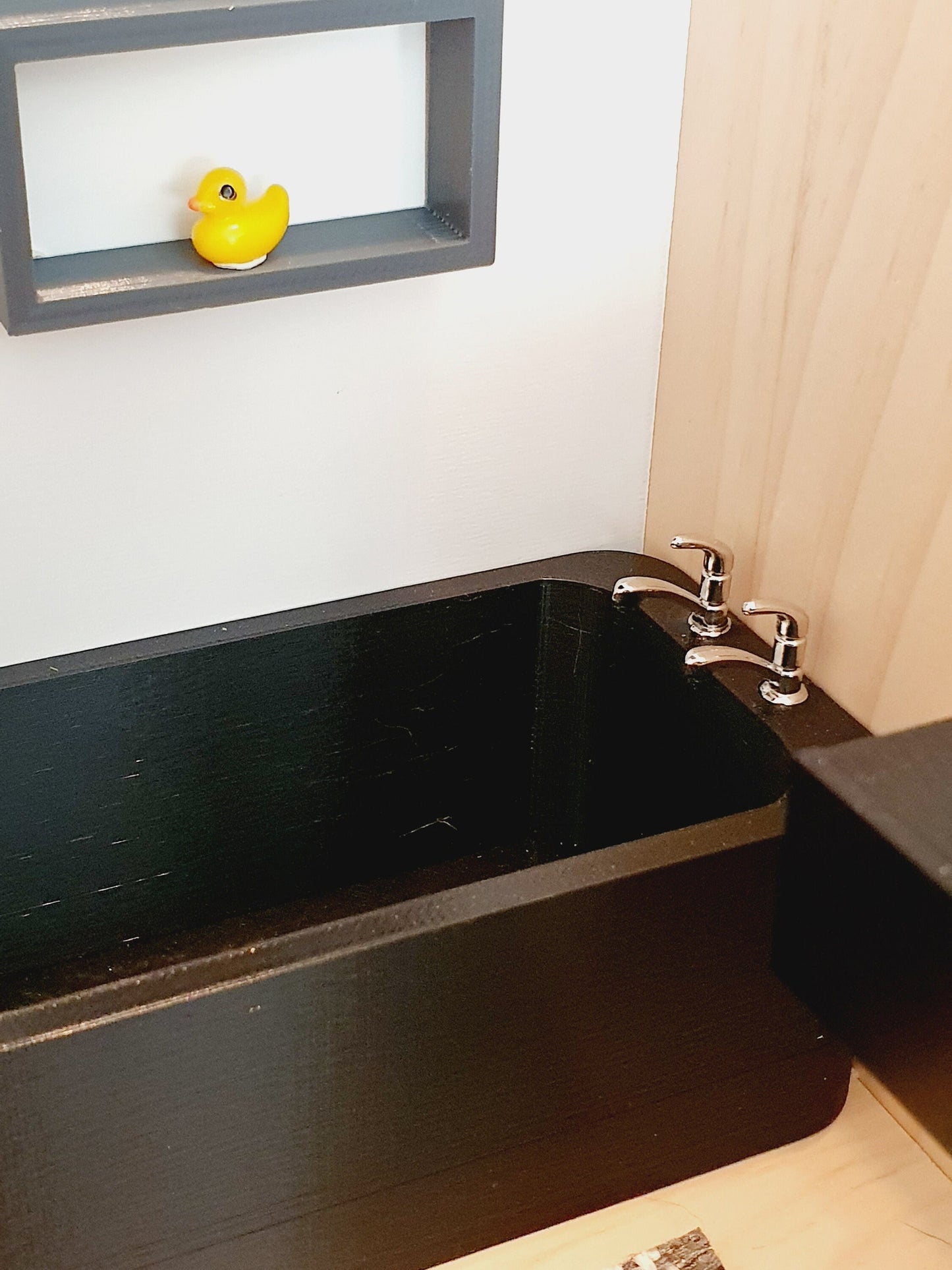 Dolls House Modern Black Bath with chrome taps, 1:12th Scale, Miniature bath