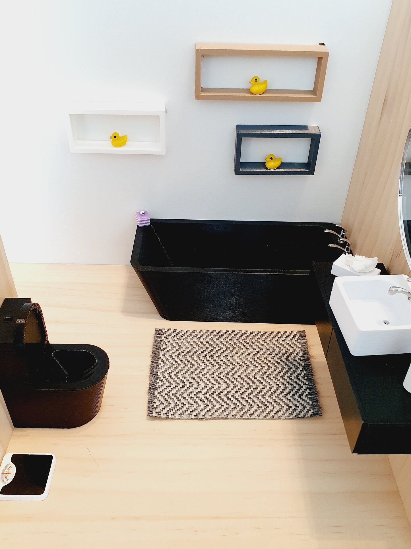 Dolls House Modern Black Bath with chrome taps, 1:12th Scale, Miniature bath