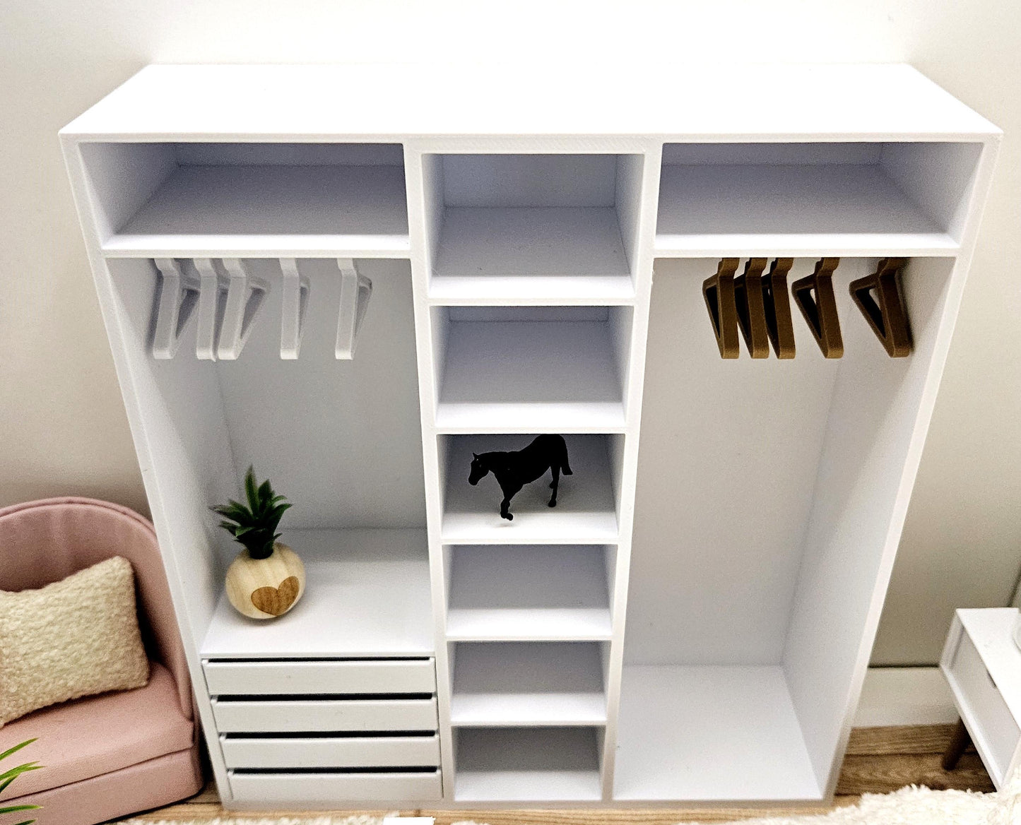 Dolls House Open Wardrobe Storage Unit – Modern Bedroom Organisation, 12th scale, inch scale Miniature Furniture