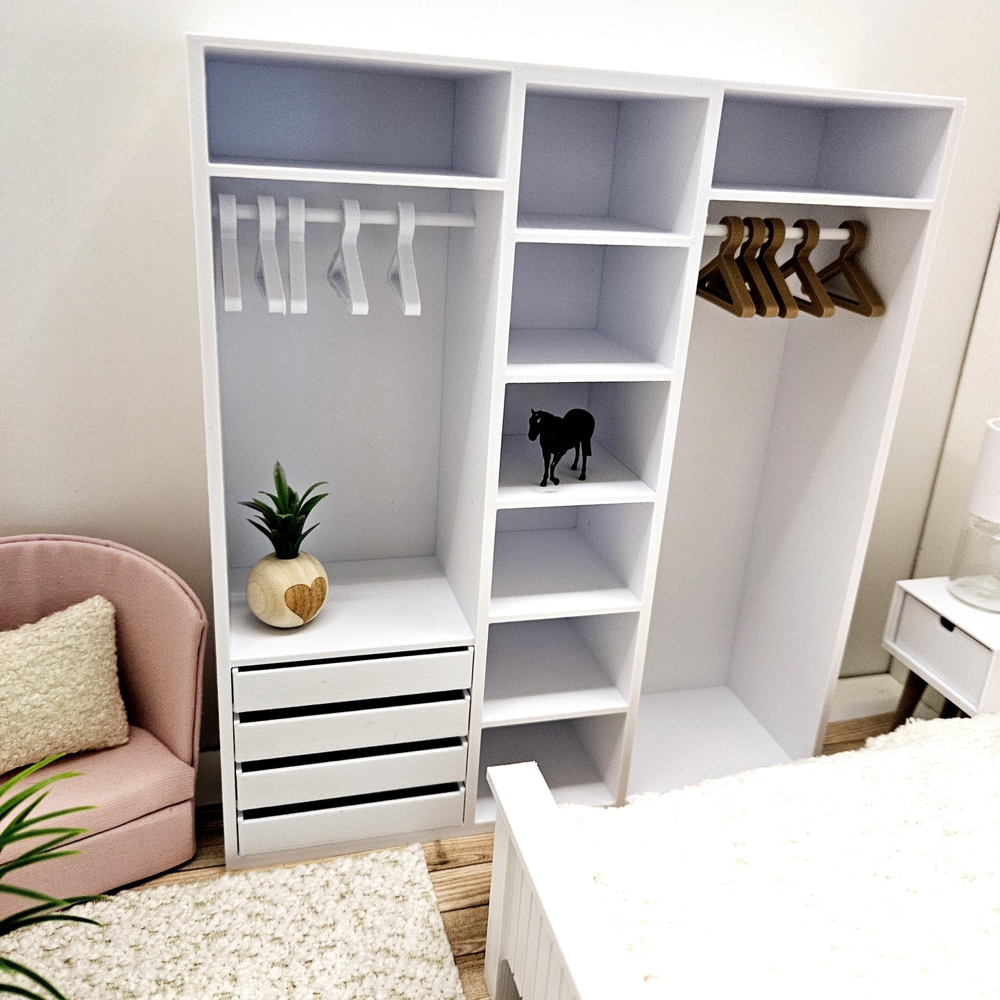 Dolls House Open Wardrobe Storage Unit – Modern Bedroom Organisation, 12th scale, inch scale Miniature Furniture