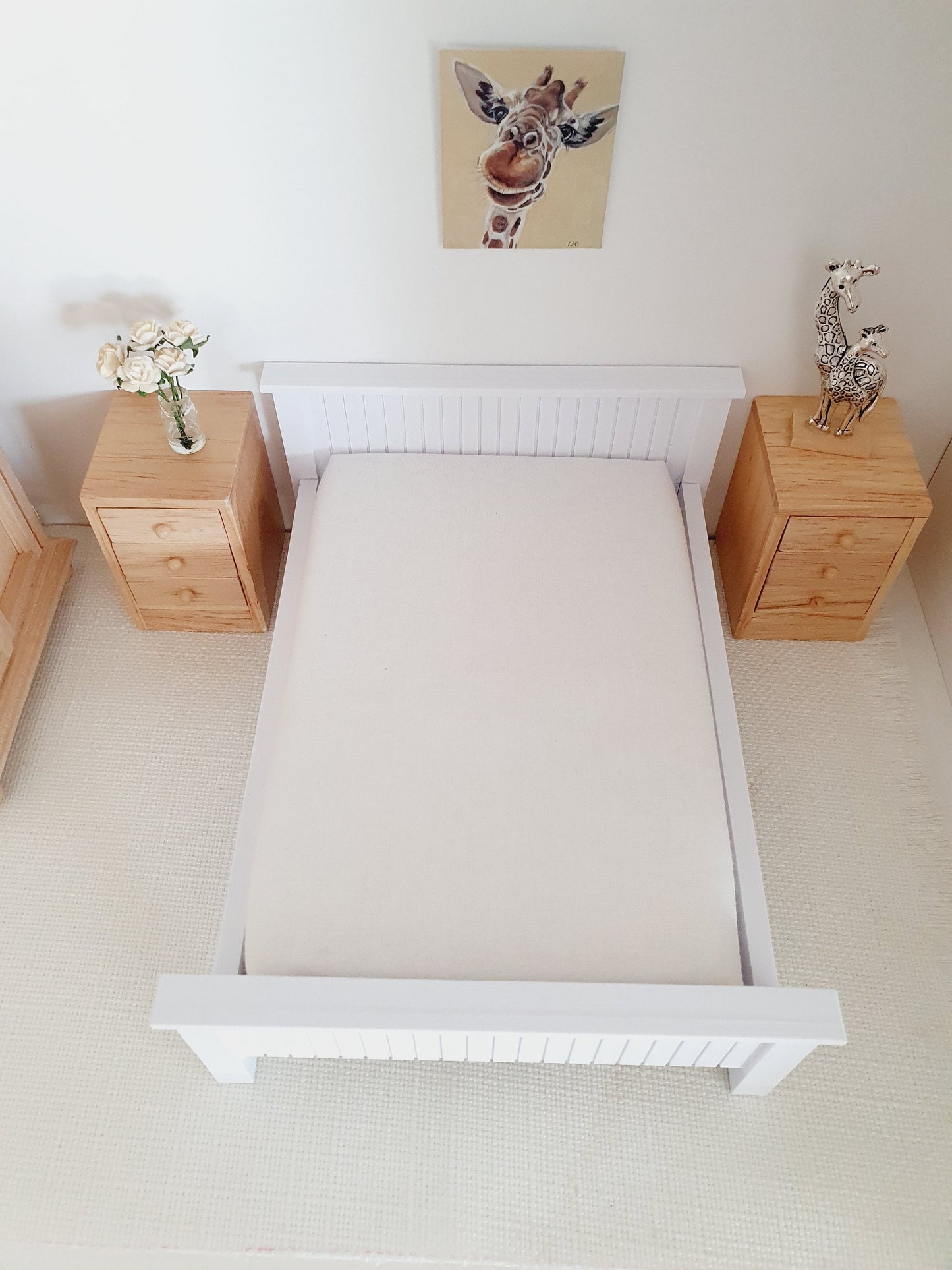 Dolls House Double Bed, Choice of Colours, 1:12th Scale, Miniature Bed with White Mattress (BRDB)