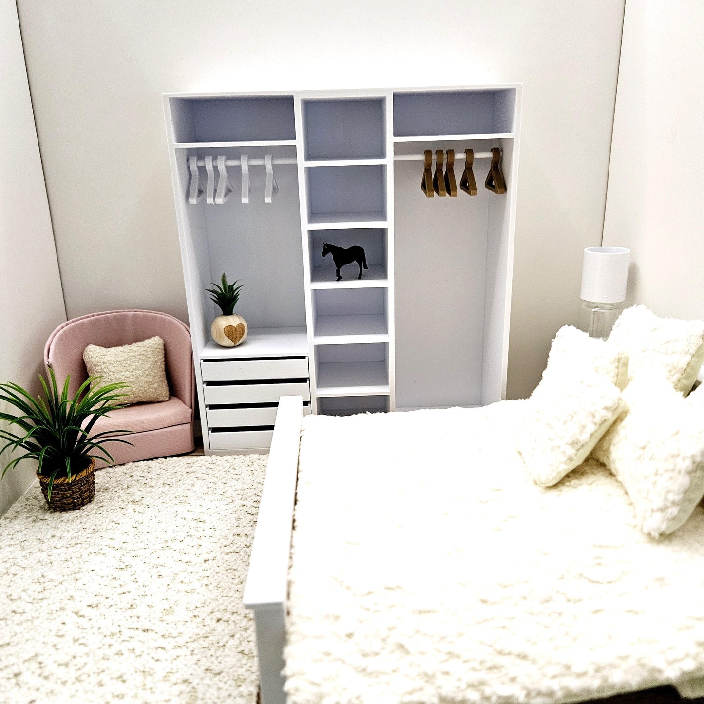 Dolls House Open Wardrobe Storage Unit – Modern Bedroom Organisation, 12th scale, inch scale Miniature Furniture
