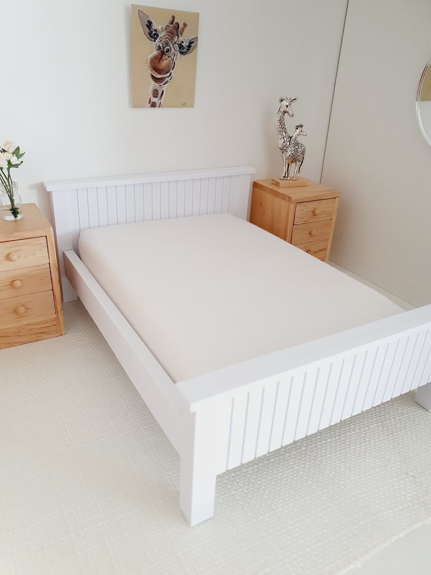 Dolls House Double Bed, Choice of Colours, 1:12th Scale, Miniature Bed with White Mattress (BRDB)