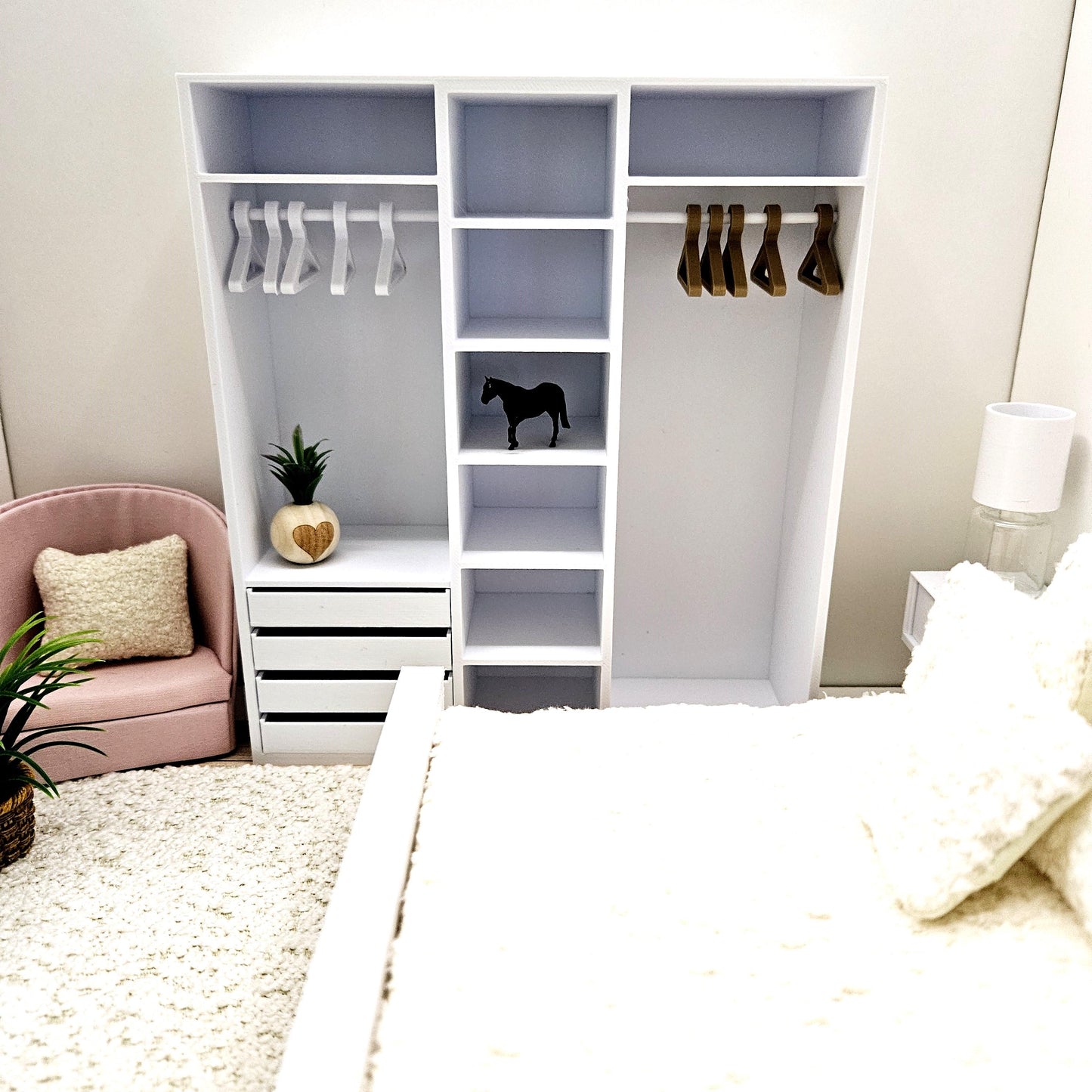 Dolls House Open Wardrobe Storage Unit – Modern Bedroom Organisation, 12th scale, inch scale Miniature Furniture