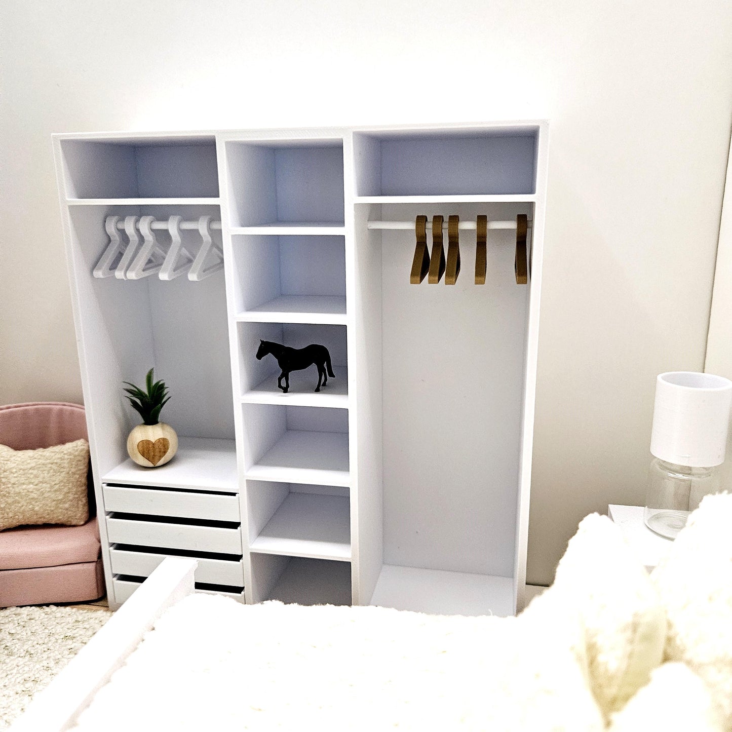 Dolls House Open Wardrobe Storage Unit – Modern Bedroom Organisation, 12th scale, inch scale Miniature Furniture
