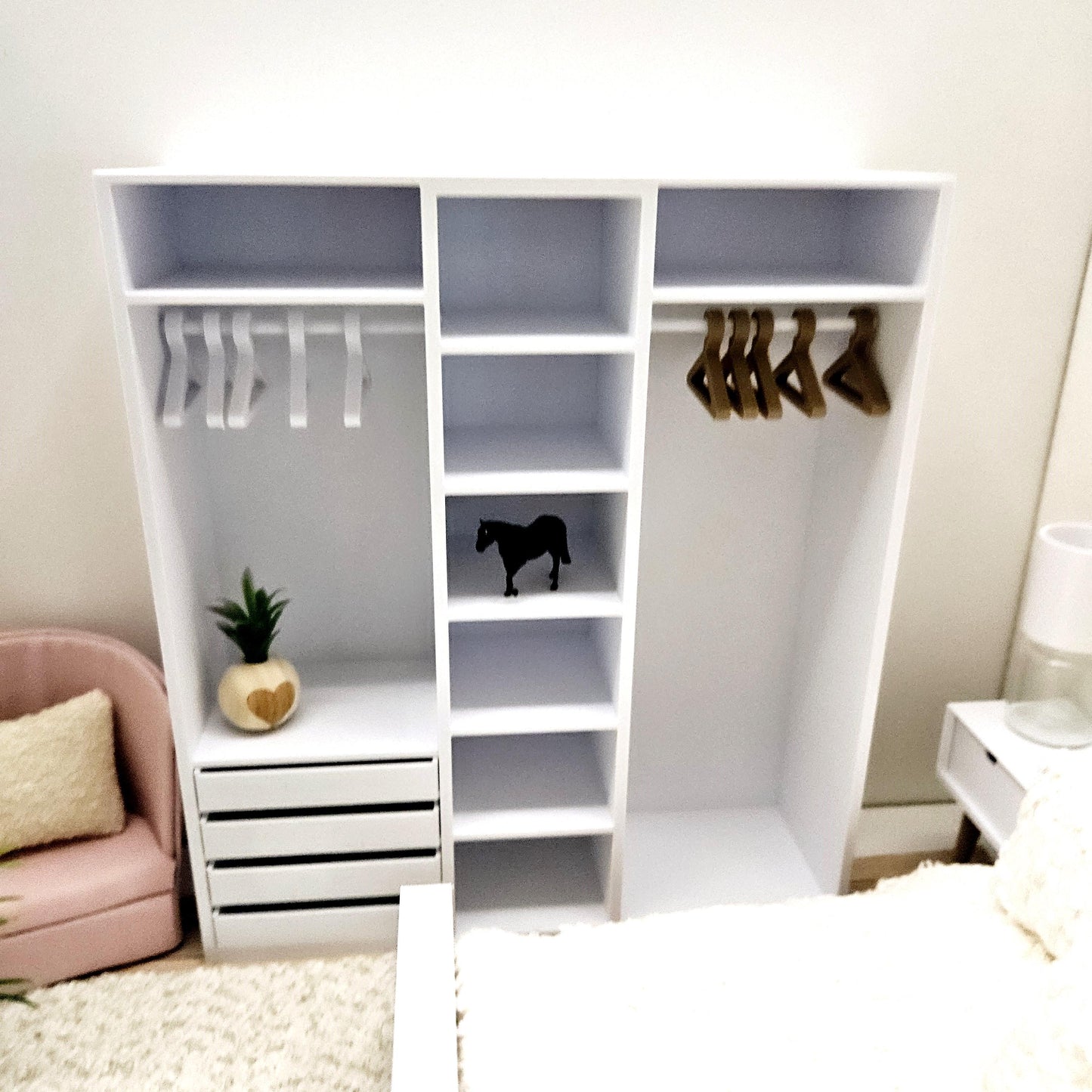 Dolls House Open Wardrobe Storage Unit – Modern Bedroom Organisation, 12th scale, inch scale Miniature Furniture