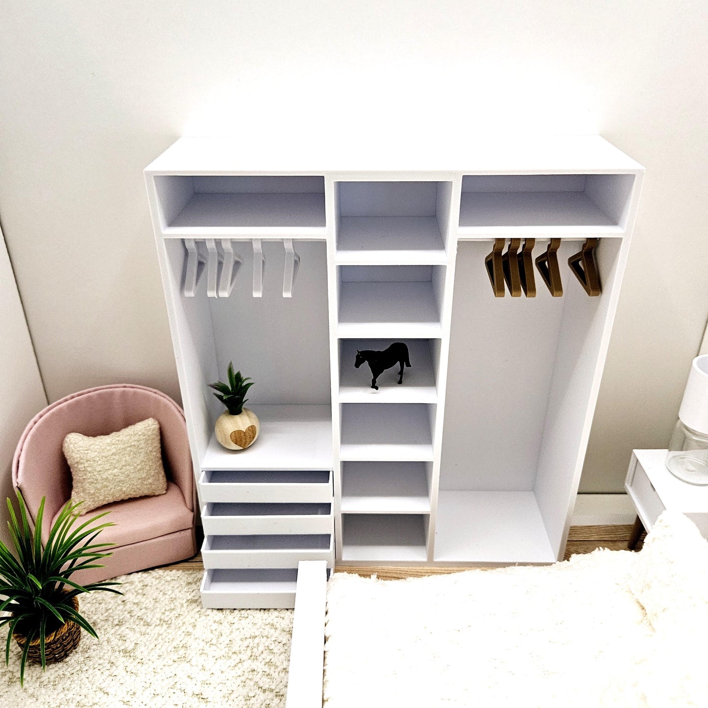 Dolls House Open Wardrobe Storage Unit – Modern Bedroom Organisation, 12th scale, inch scale Miniature Furniture