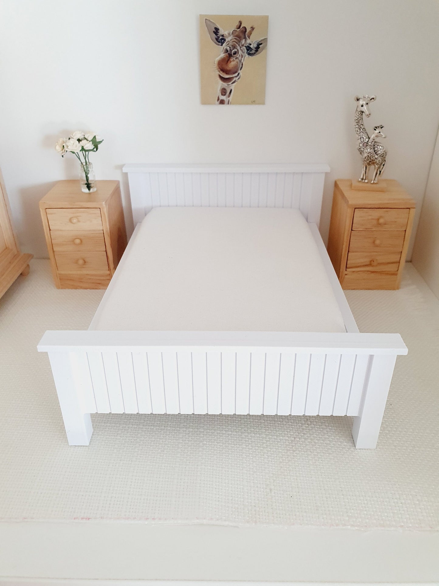 Dolls House Double Bed, Choice of Colours, 1:12th Scale, Miniature Bed with White Mattress (BRDB)