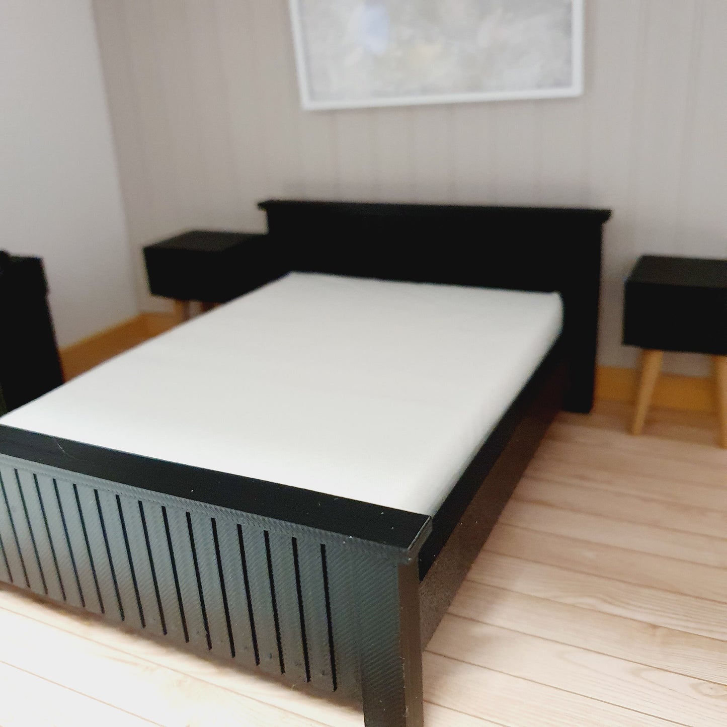 Dolls House Double Bed, Choice of Colours, 1:12th Scale, Miniature Bed with White Mattress (BRDB)