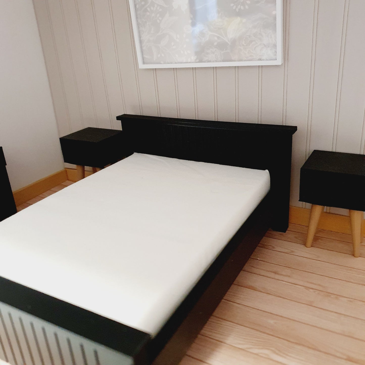 Dolls House Double Bed, Choice of Colours, 1:12th Scale, Miniature Bed with White Mattress (BRDB)