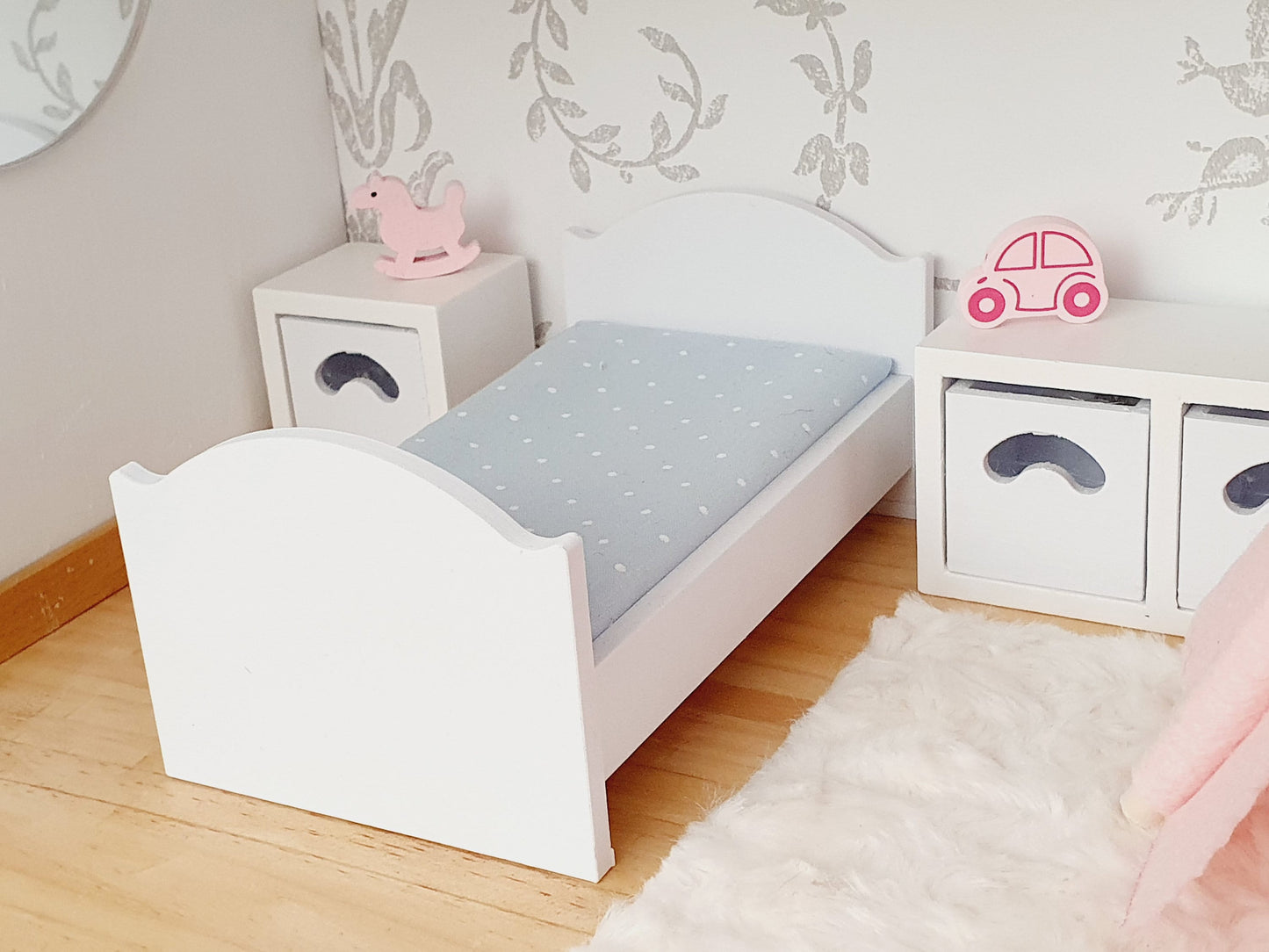 Dolls House Junior Bed, Modern Doll House Furniture. 1:12th Scale, Miniature Bed (BRJB)