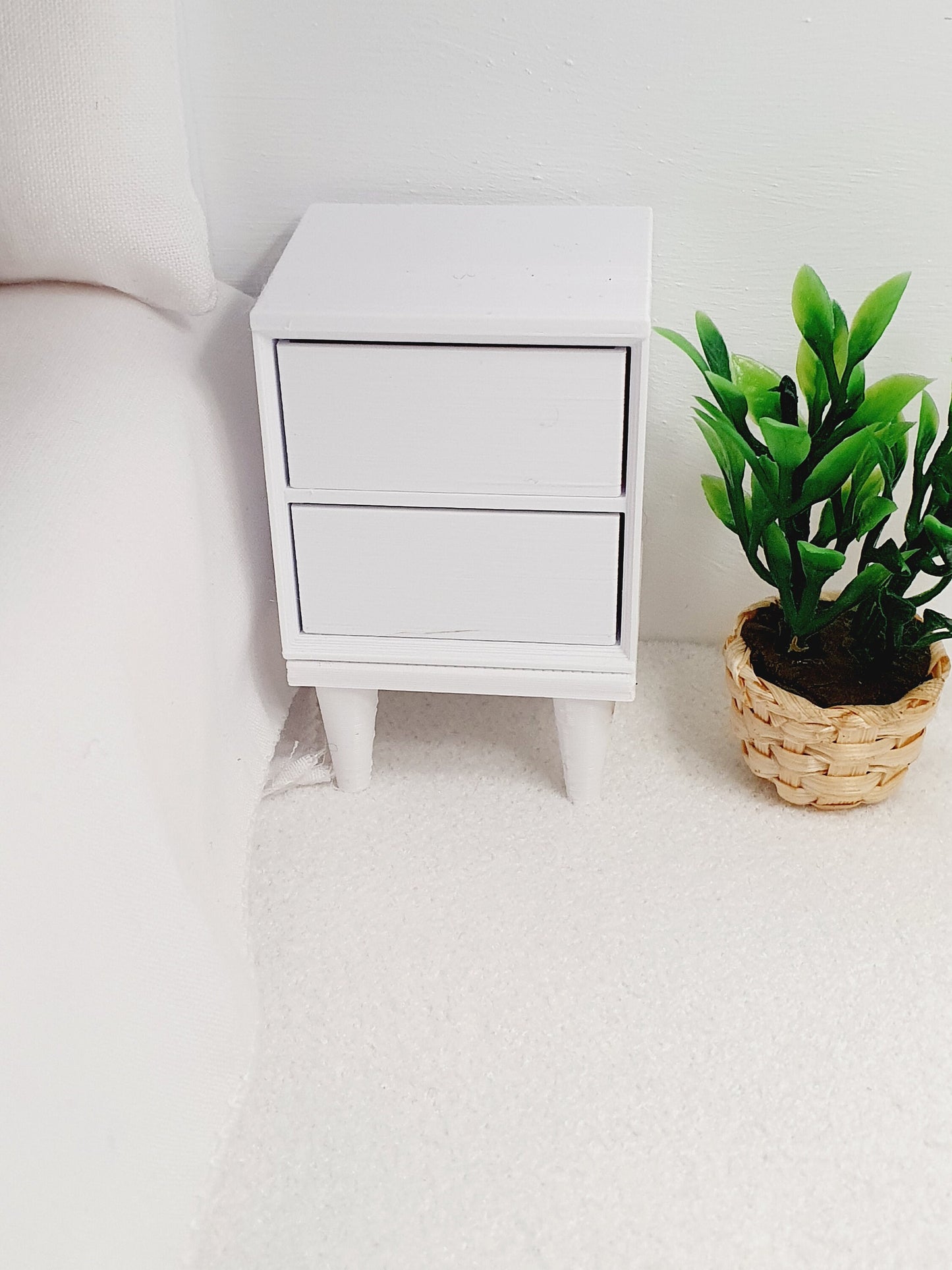 Dolls House Modern Bedside Table with 2 Drawers, 1:12th Scale, Miniature Side Table
